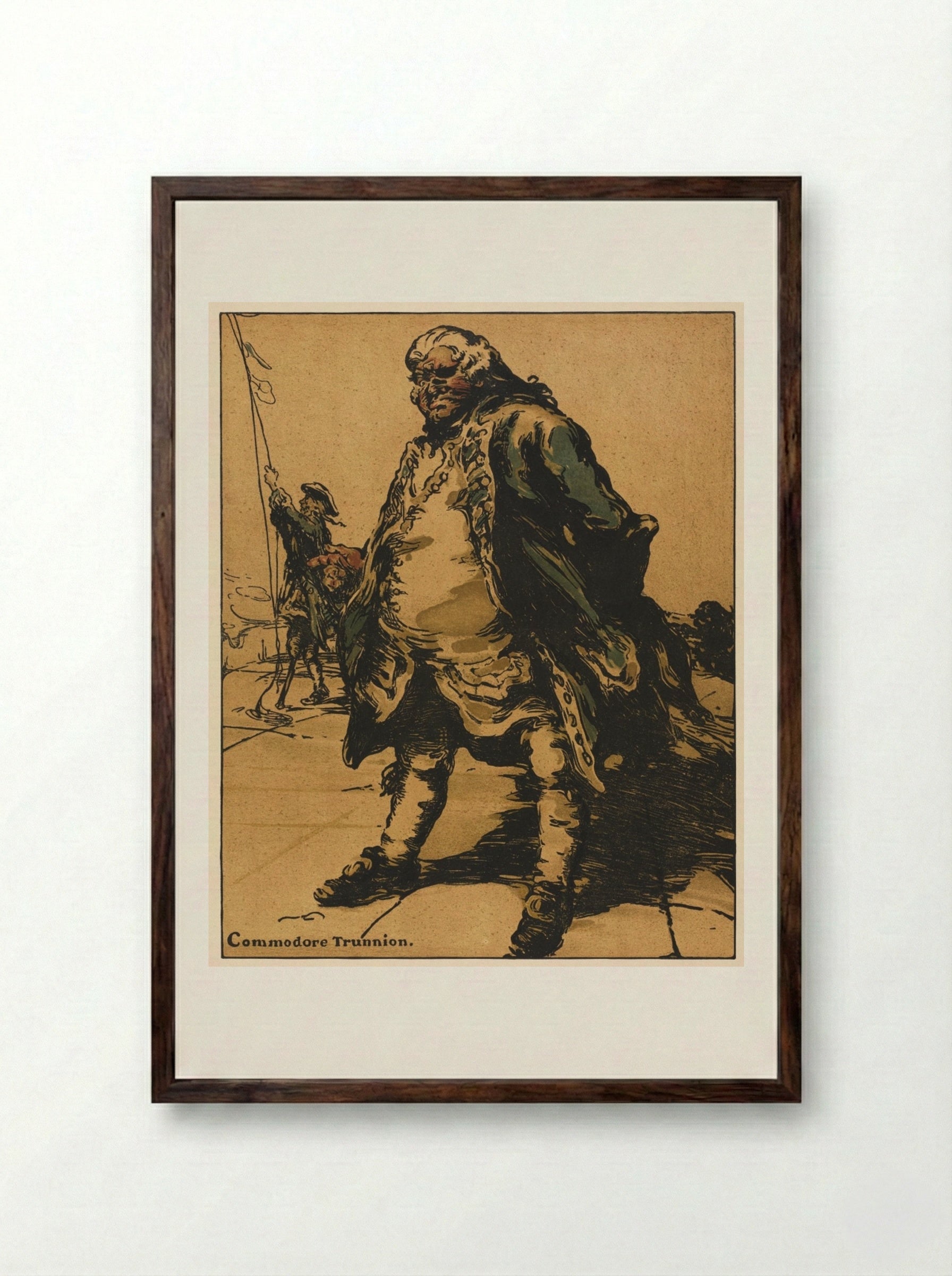 Characters of Romance: Commodore Trunnion - William Nicholson - Framed Print Dark Wood