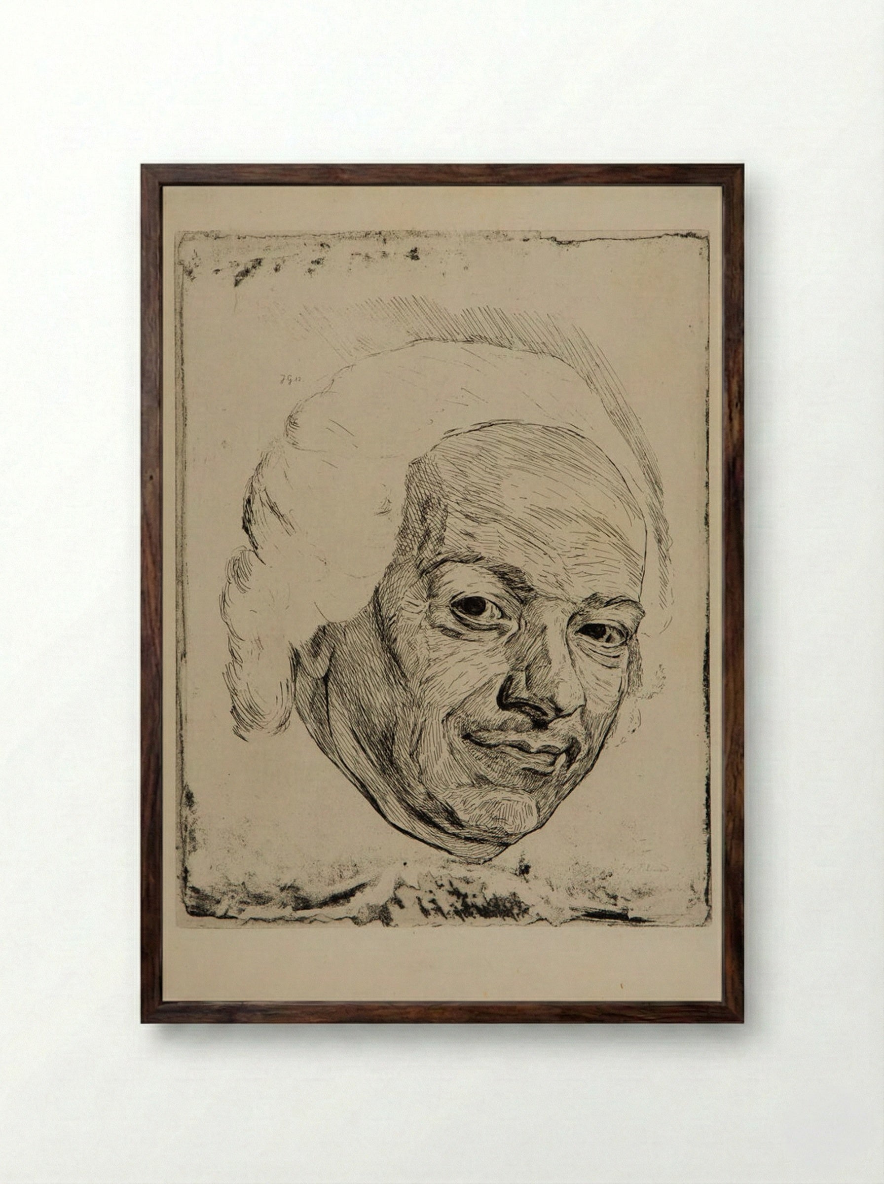 Chardin (Portrait Etching) - Jules de Goncourt - Framed Print Dark Wood