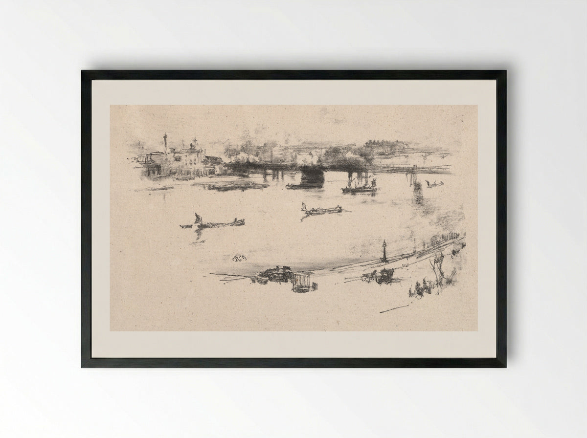 Charing Cross Railway Bridge - James McNeill Whistler - Framed Print Black