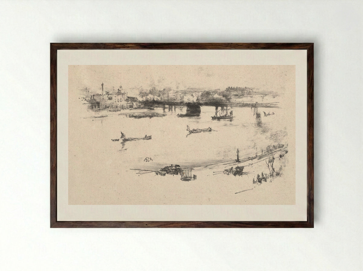Charing Cross Railway Bridge - James McNeill Whistler - Framed Print Dark Wood