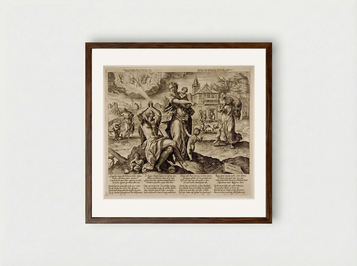 Charity - Hieronymus Wierix - Framed Print Dark Wood