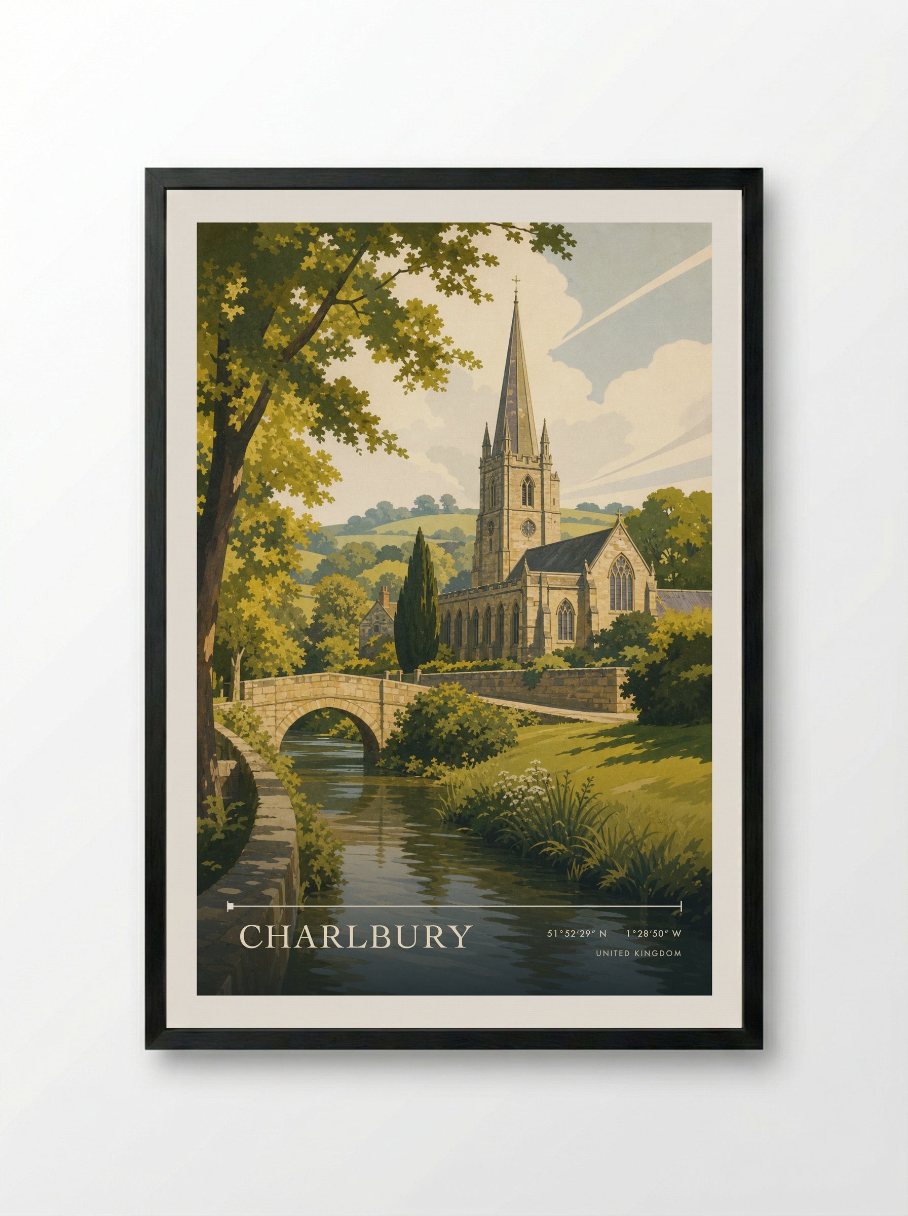 Charlbury United Kingdom Travel Poster - Framed Print Black