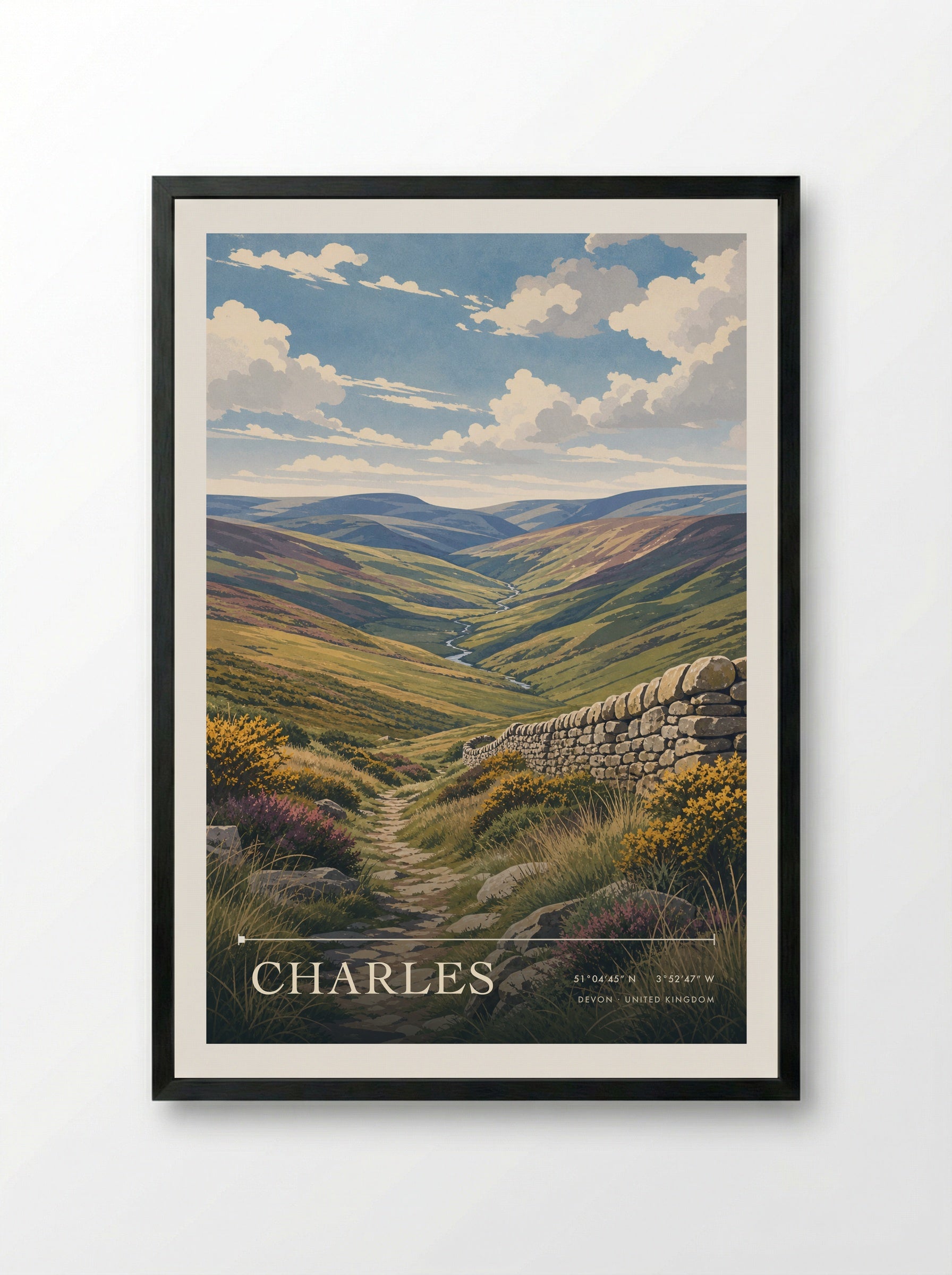 Charles Devon United Kingdom Travel Poster - Framed Print Black