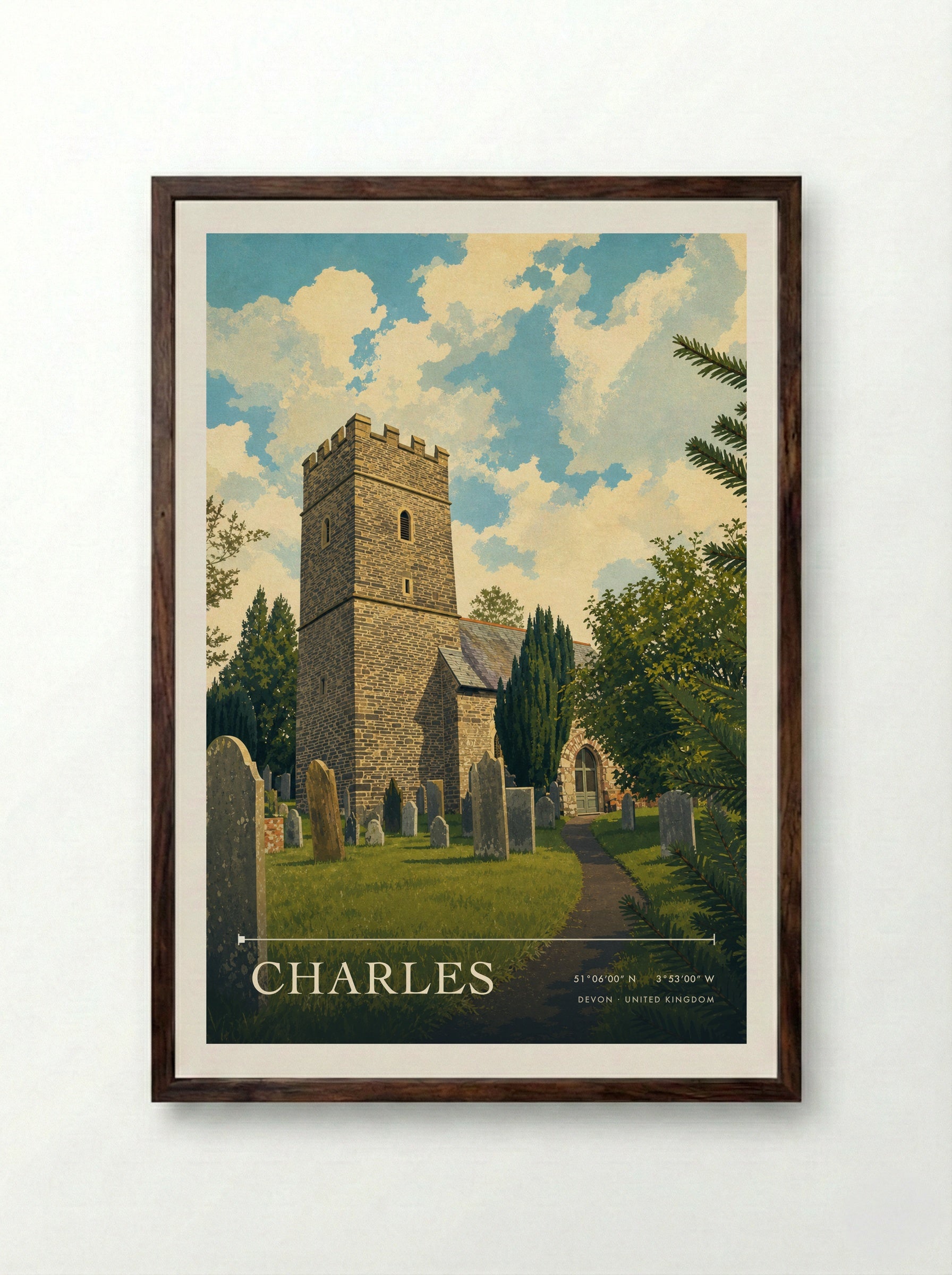 Charles Devon United Kingdom Travel Poster - Framed Print Dark Wood