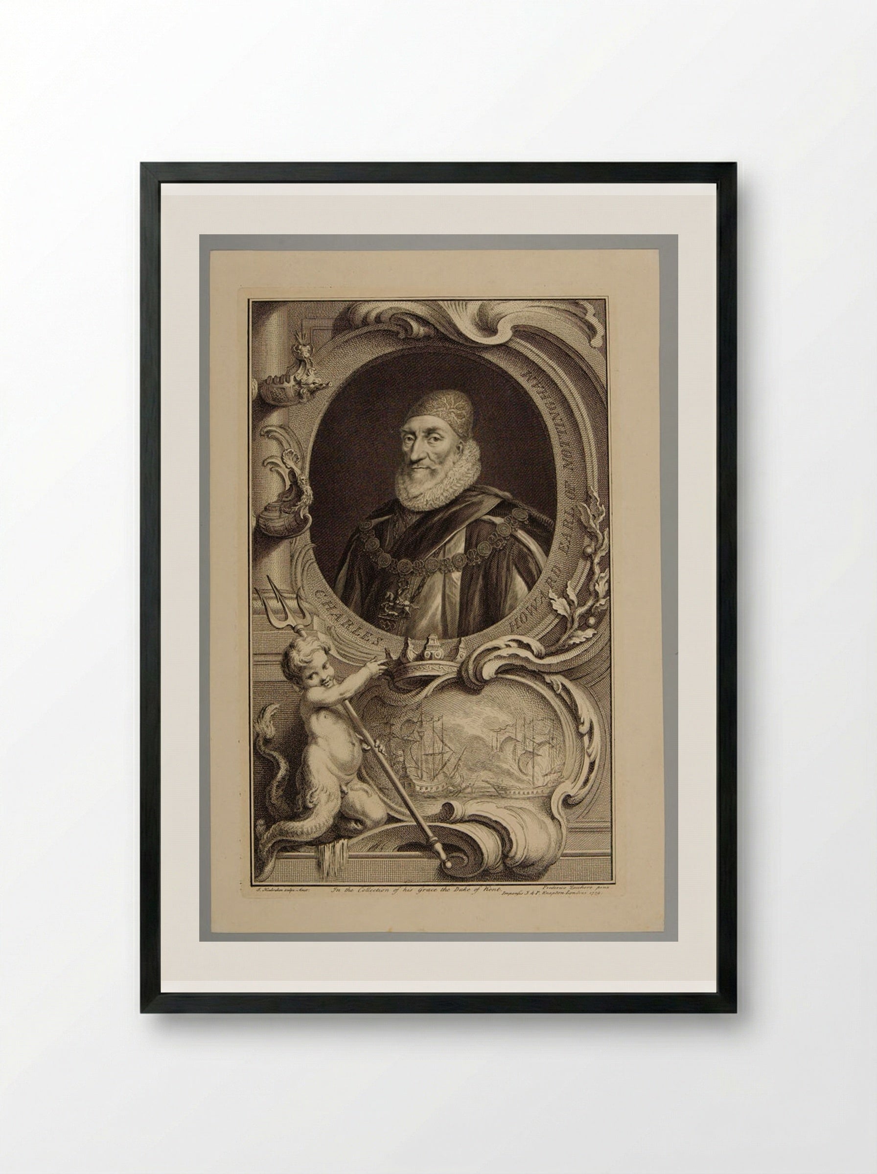 Charles Howard, Earl of Nottingham - Jacobus Houbraken - Framed Print Black