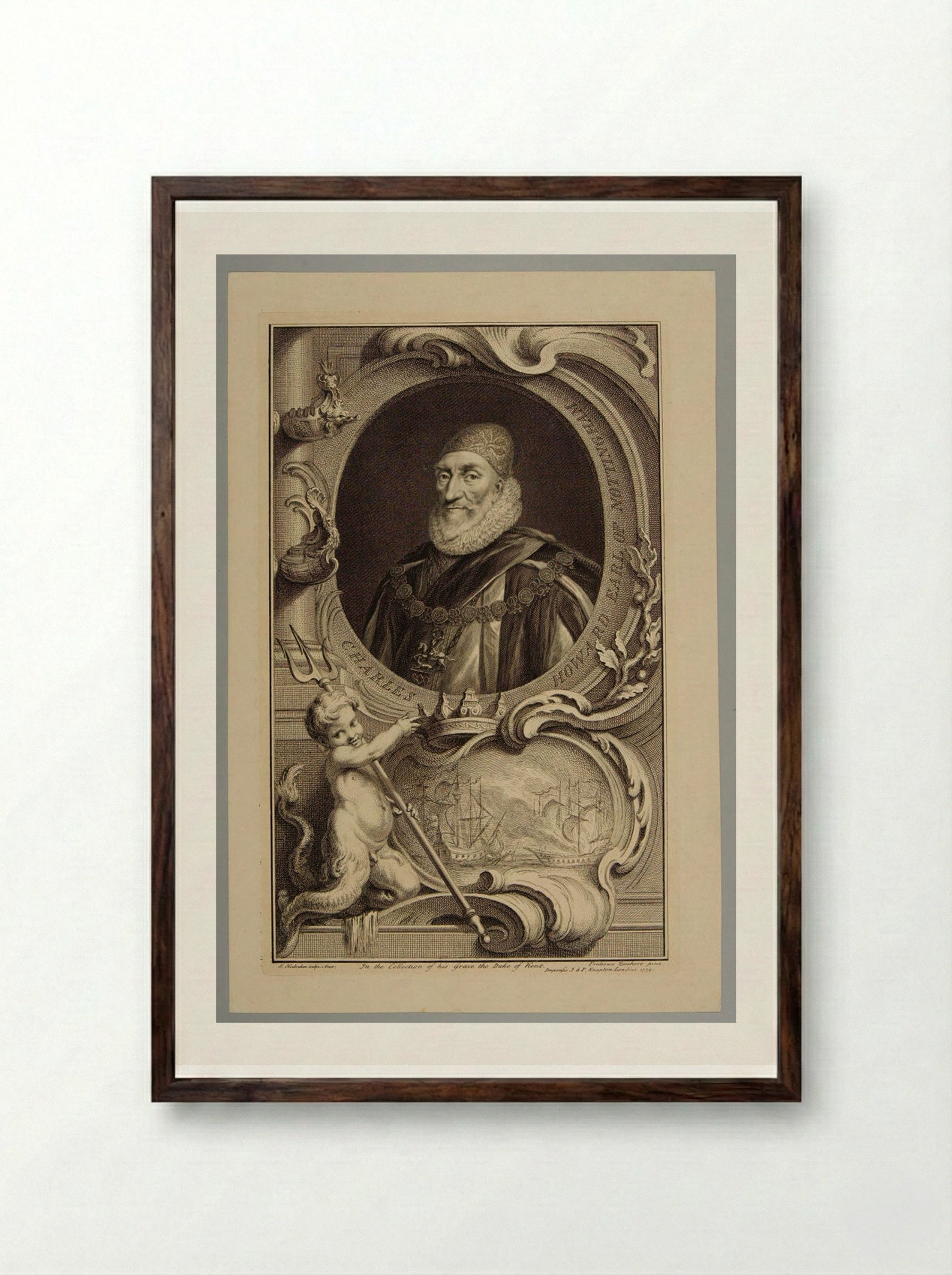 Charles Howard, Earl of Nottingham - Jacobus Houbraken - Framed Print Dark Wood