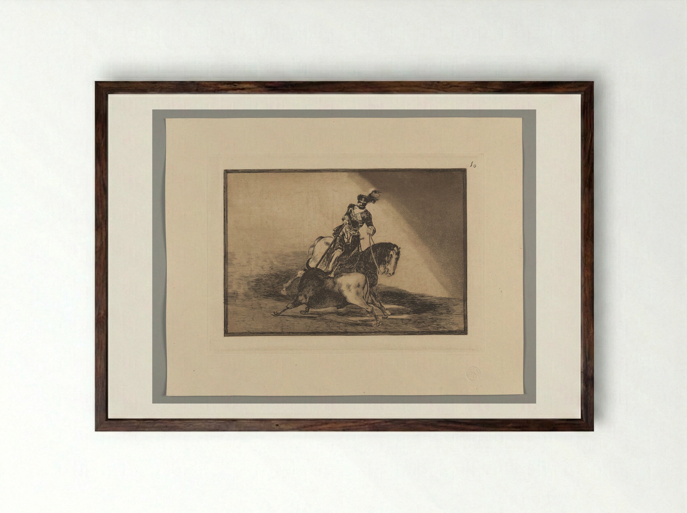 Charles V Spearing a Bull in the Ring at Valladolid - Francisco José de Goya y Lucientes - Framed Print Dark Wood