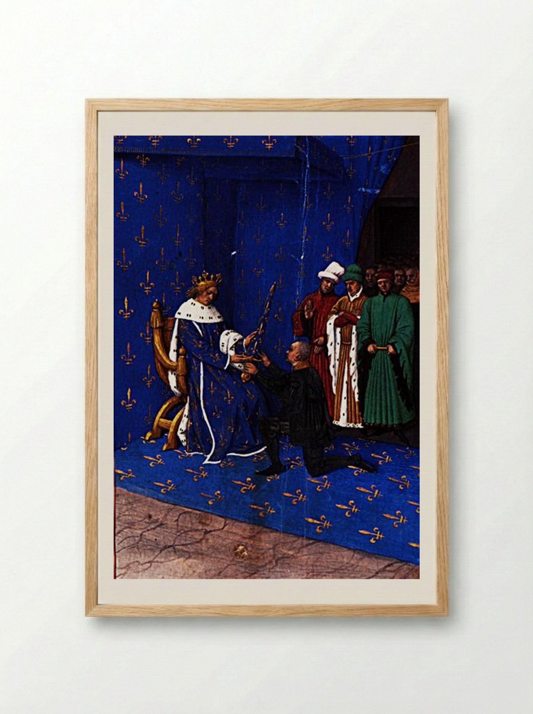 Charles V gives the sword of constable to Bertrand du Guesclin - Jean Fouquet - Framed Print Wood