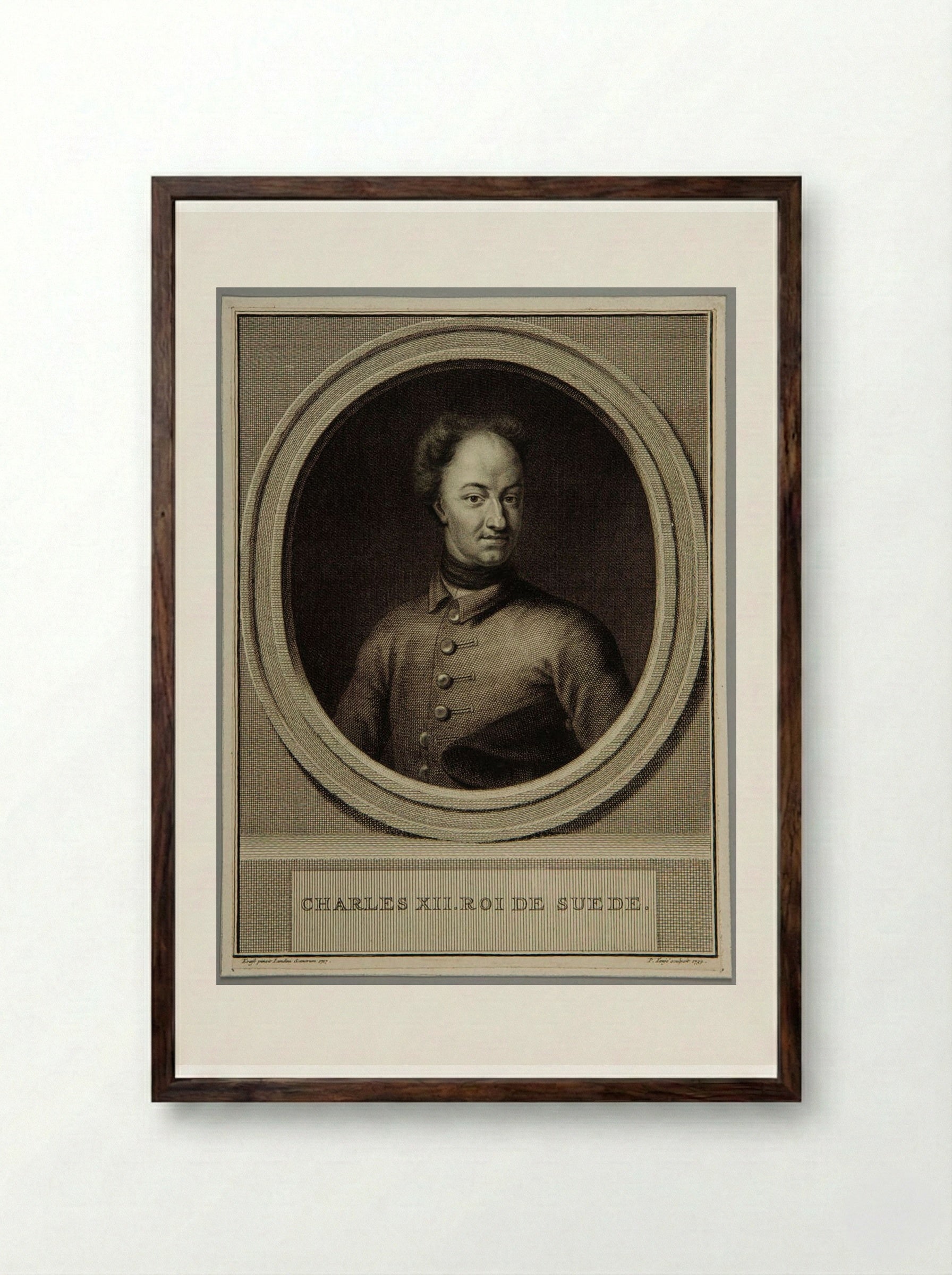 Charles XII, King of Sweden - Pieter Tanjé - Framed Print Dark Wood