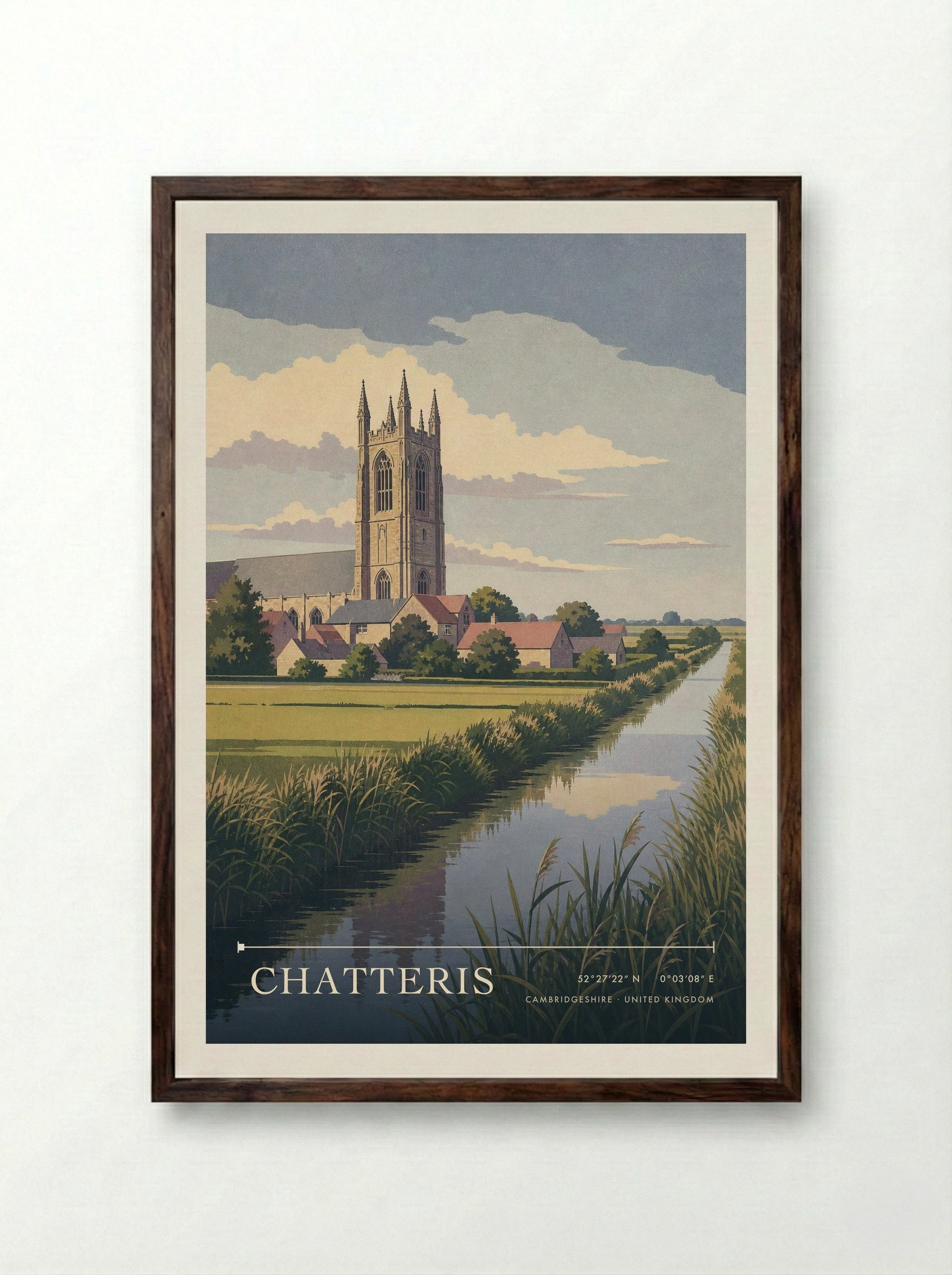 Chatteris Cambridgeshire United Kingdom Travel Poster - Framed Print Dark Wood
