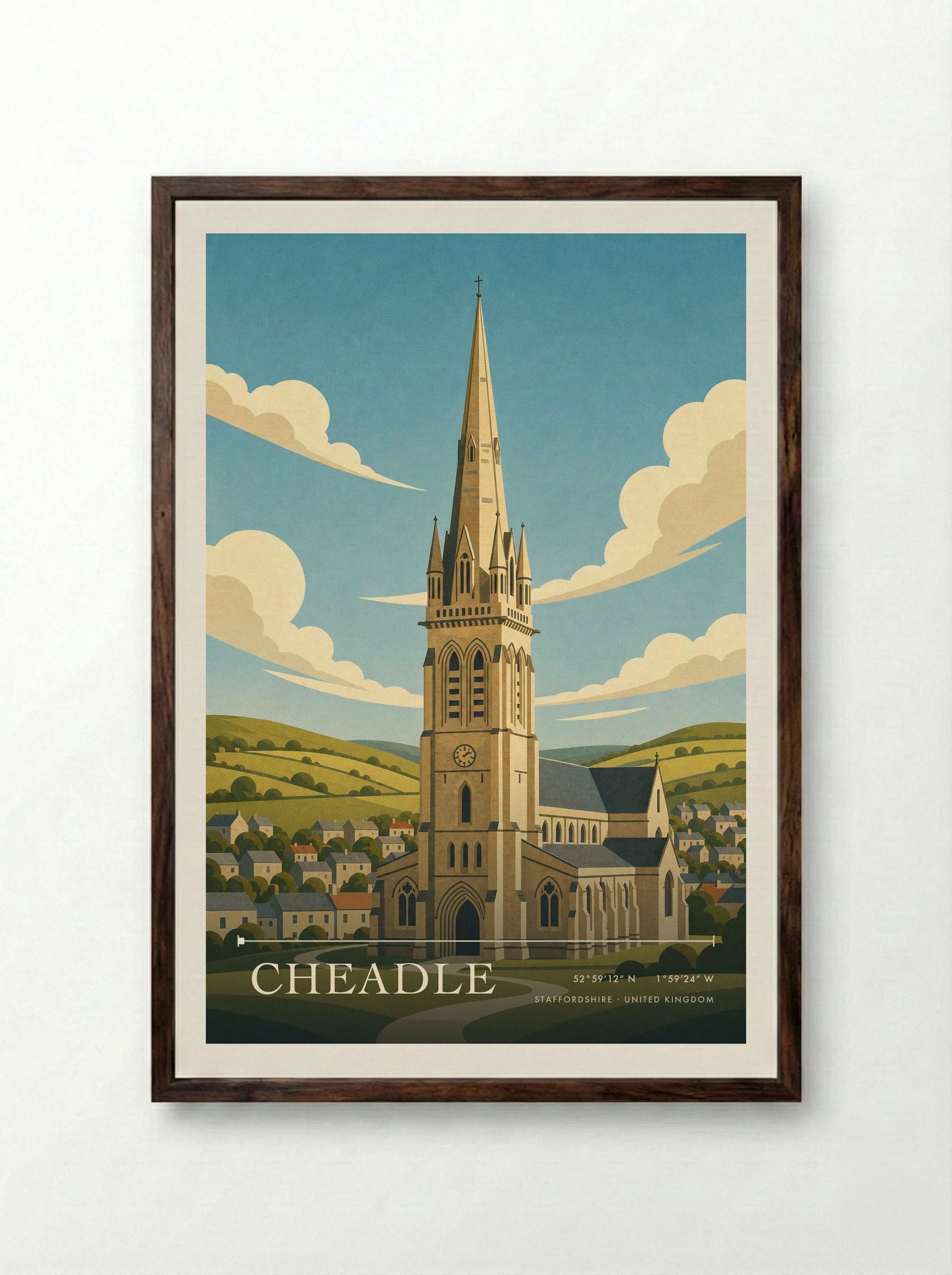 Cheadle Staffordshire United Kingdom Travel Poster - Framed Print Dark Wood