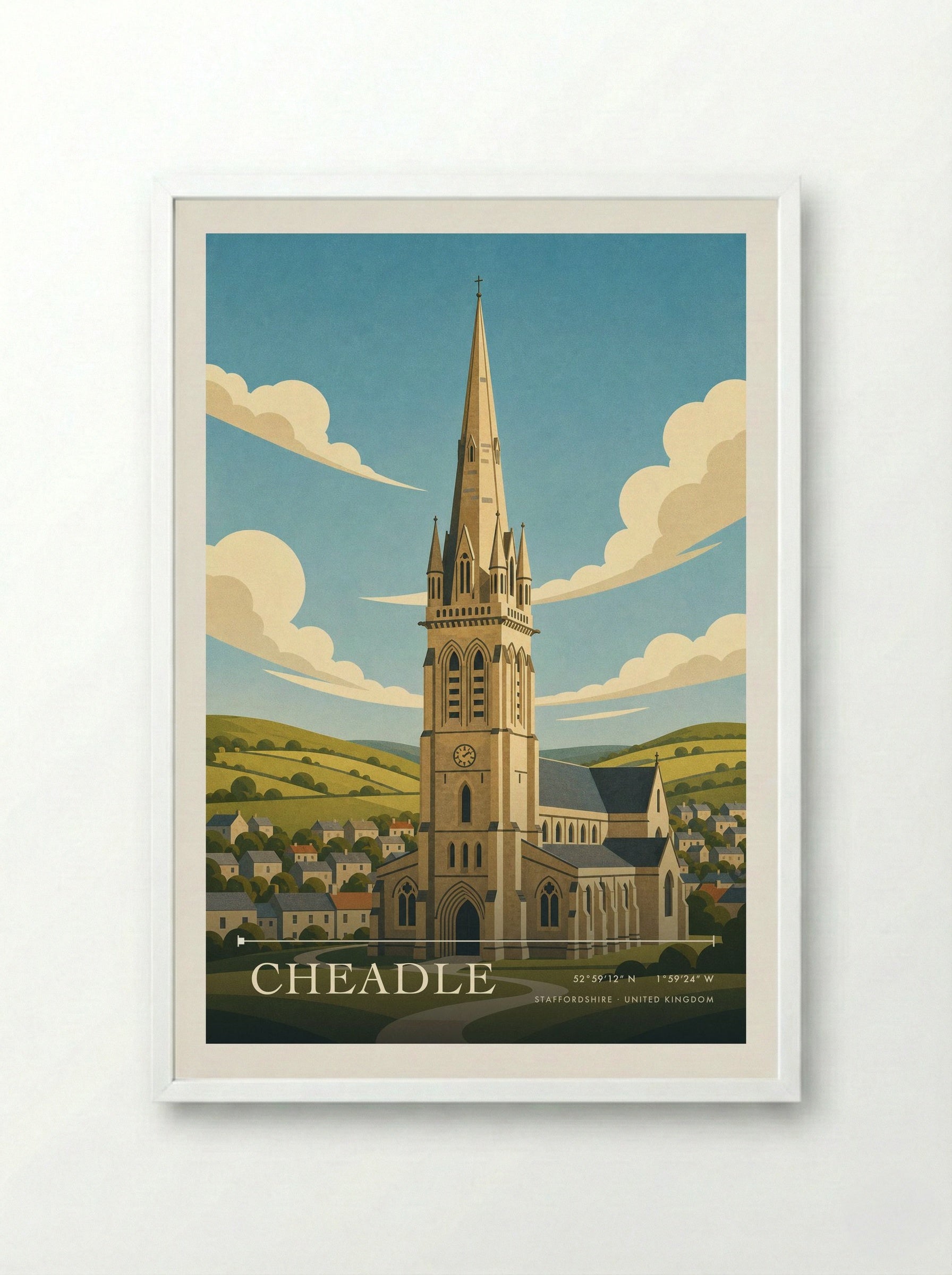 Cheadle Staffordshire United Kingdom Travel Poster - Framed Print White