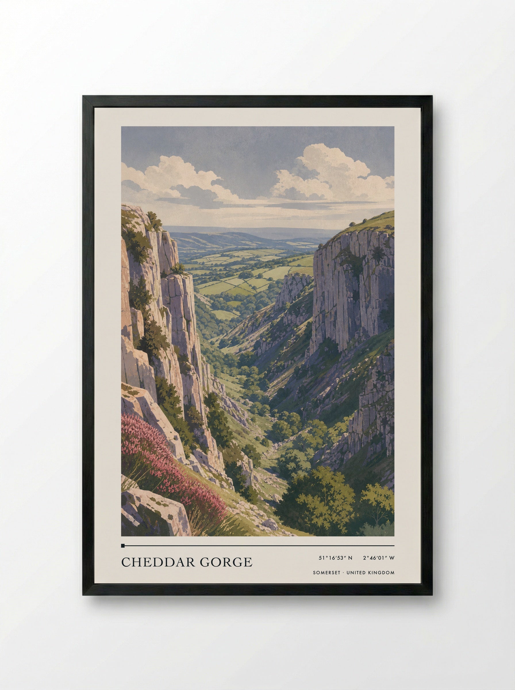 Cheddar Gorge Somerset United Kingdom Travel Poster - Framed Print Black