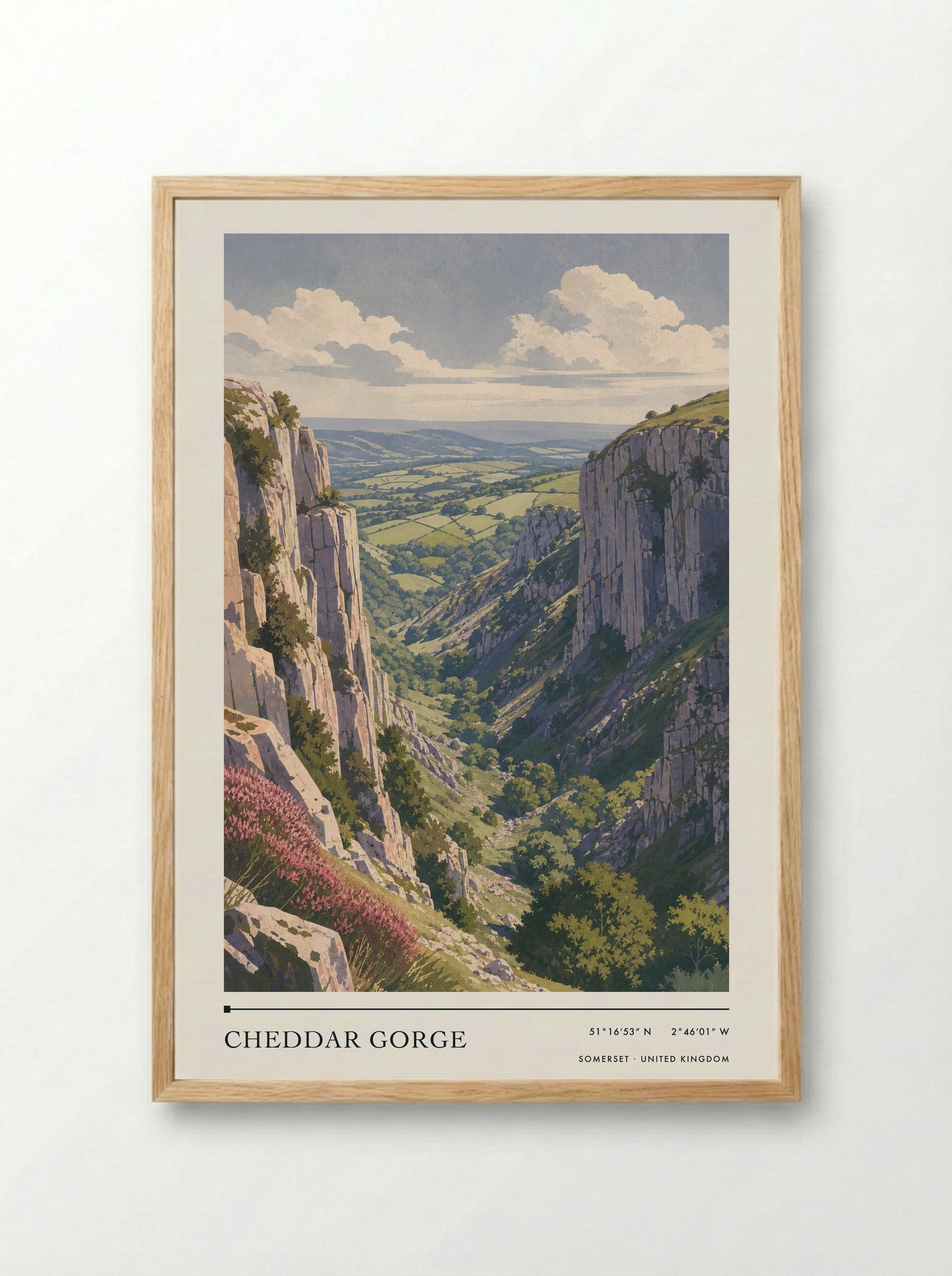 Cheddar Gorge Somerset United Kingdom Travel Poster - Framed Print Wood