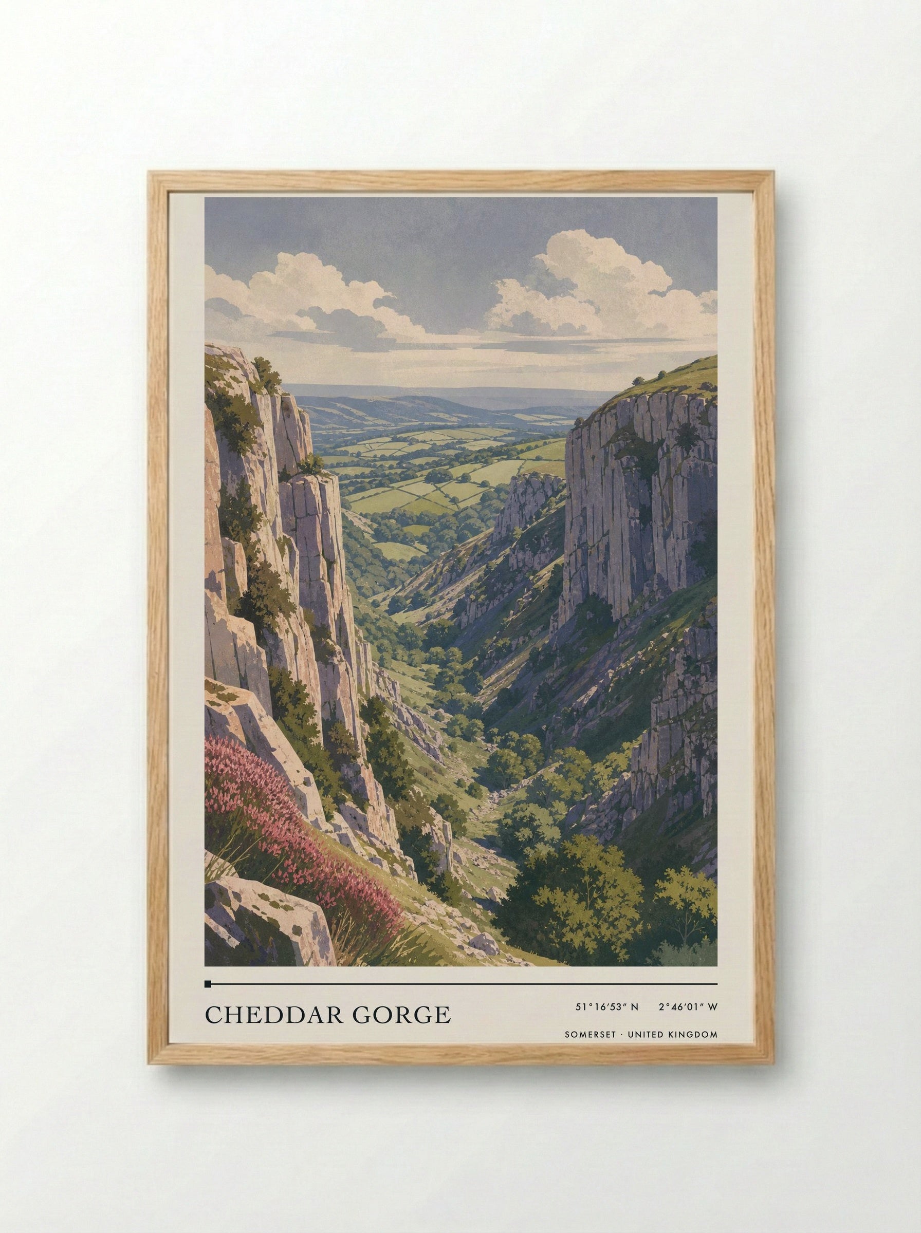 Cheddar Gorge Somerset United Kingdom Travel Poster - Framed Print Wood