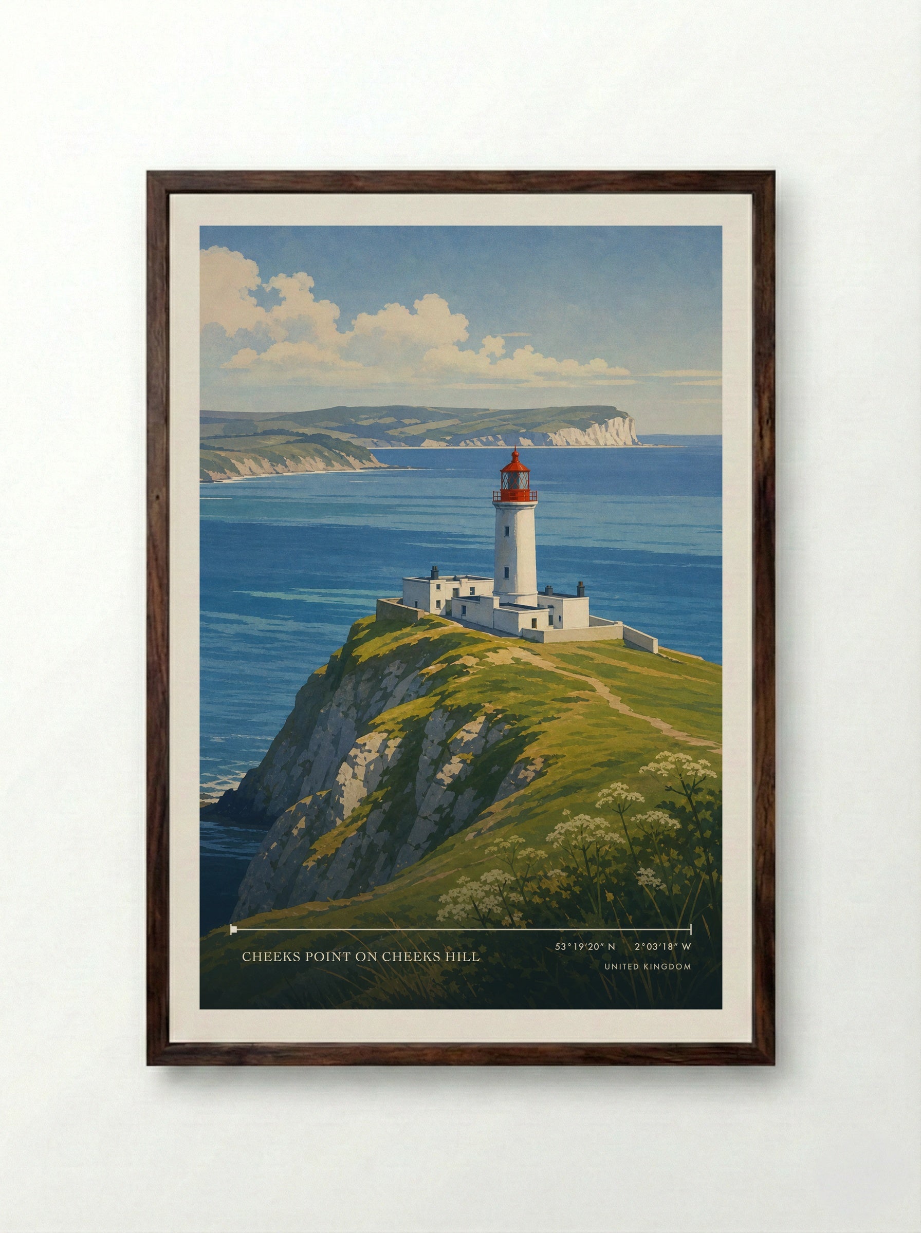 Cheeks Point on Cheeks Hill United Kingdom Travel Poster - Framed Print Dark Wood