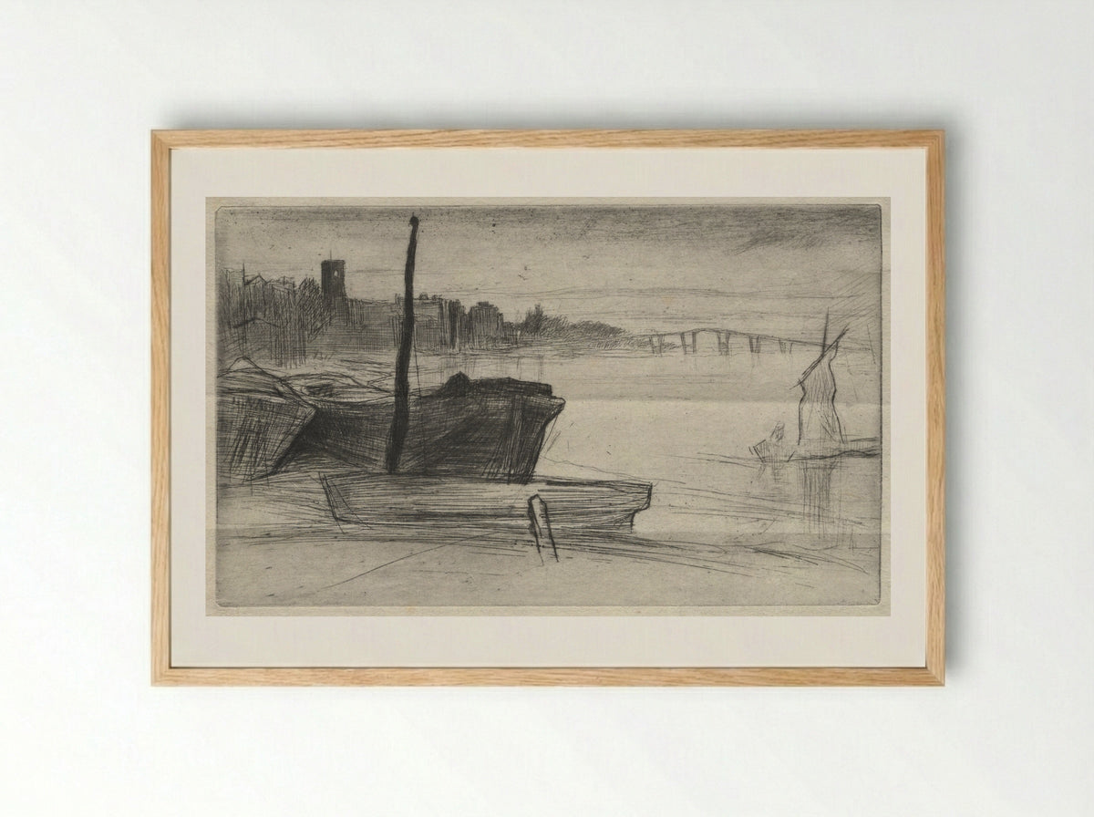 Chelsea Bridge and Church - James McNeill Whistler - Framed Print Wood
