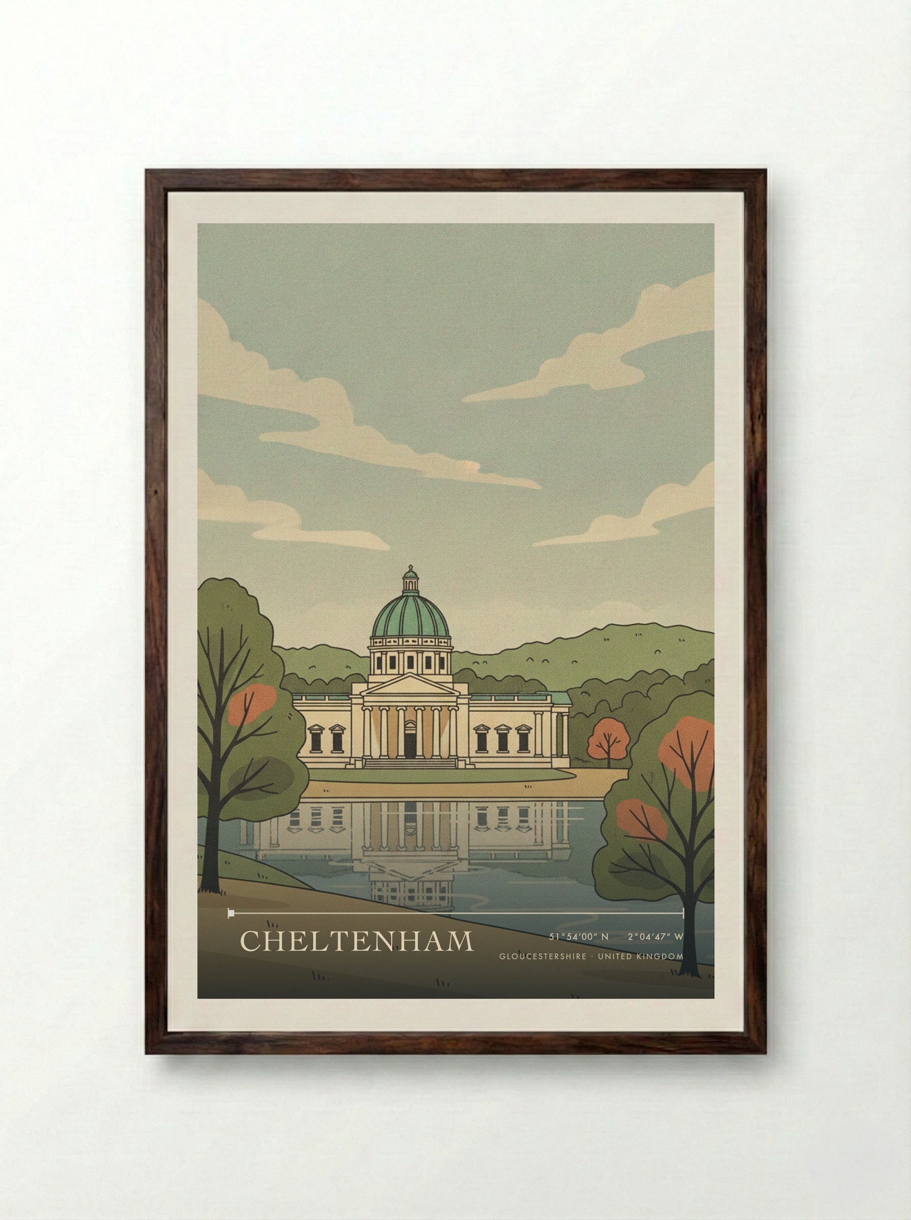Cheltenham Gloucestershire United Kingdom Travel Poster - Framed Print Dark Wood