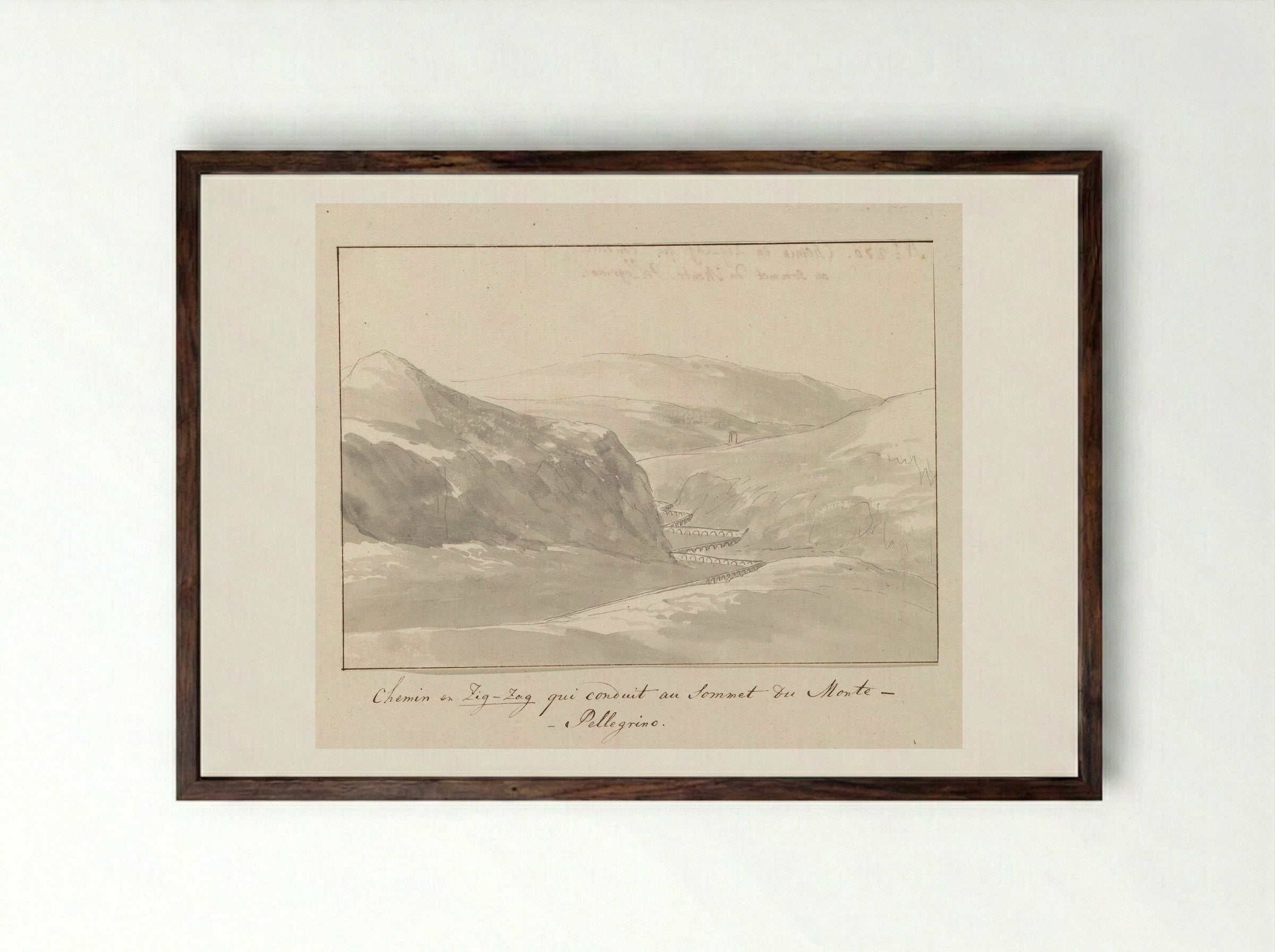 Chemin en Zig-Zag qui conduit au Sommet du Monte-Pellegrino - Louis Ducros - Framed Print Dark Wood