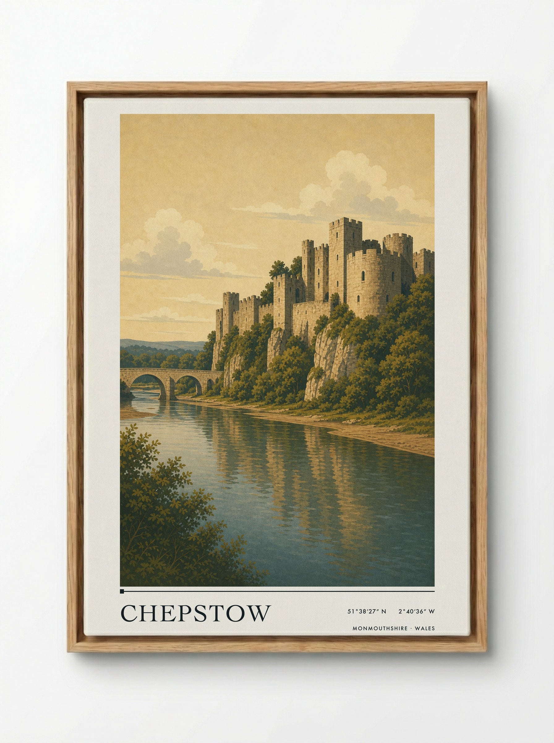 Chepstow Monmouthshire Wales Travel Poster - Framed Canvas Wood
