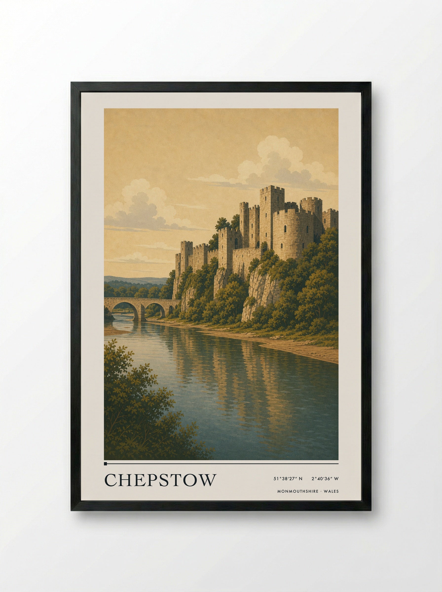 Chepstow Monmouthshire Wales Travel Poster - Framed Print Black