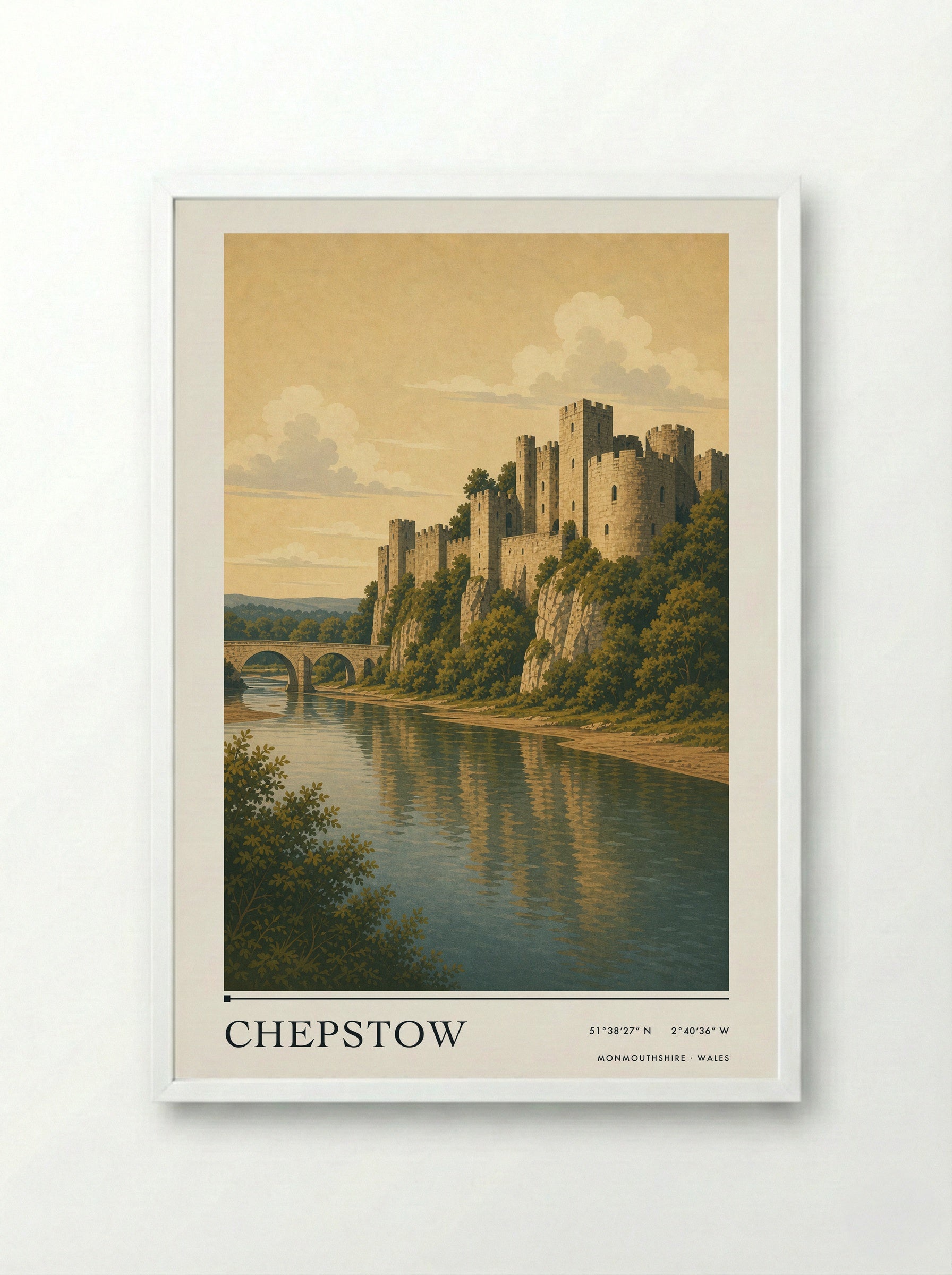 Chepstow Monmouthshire Wales Travel Poster - Framed Print White