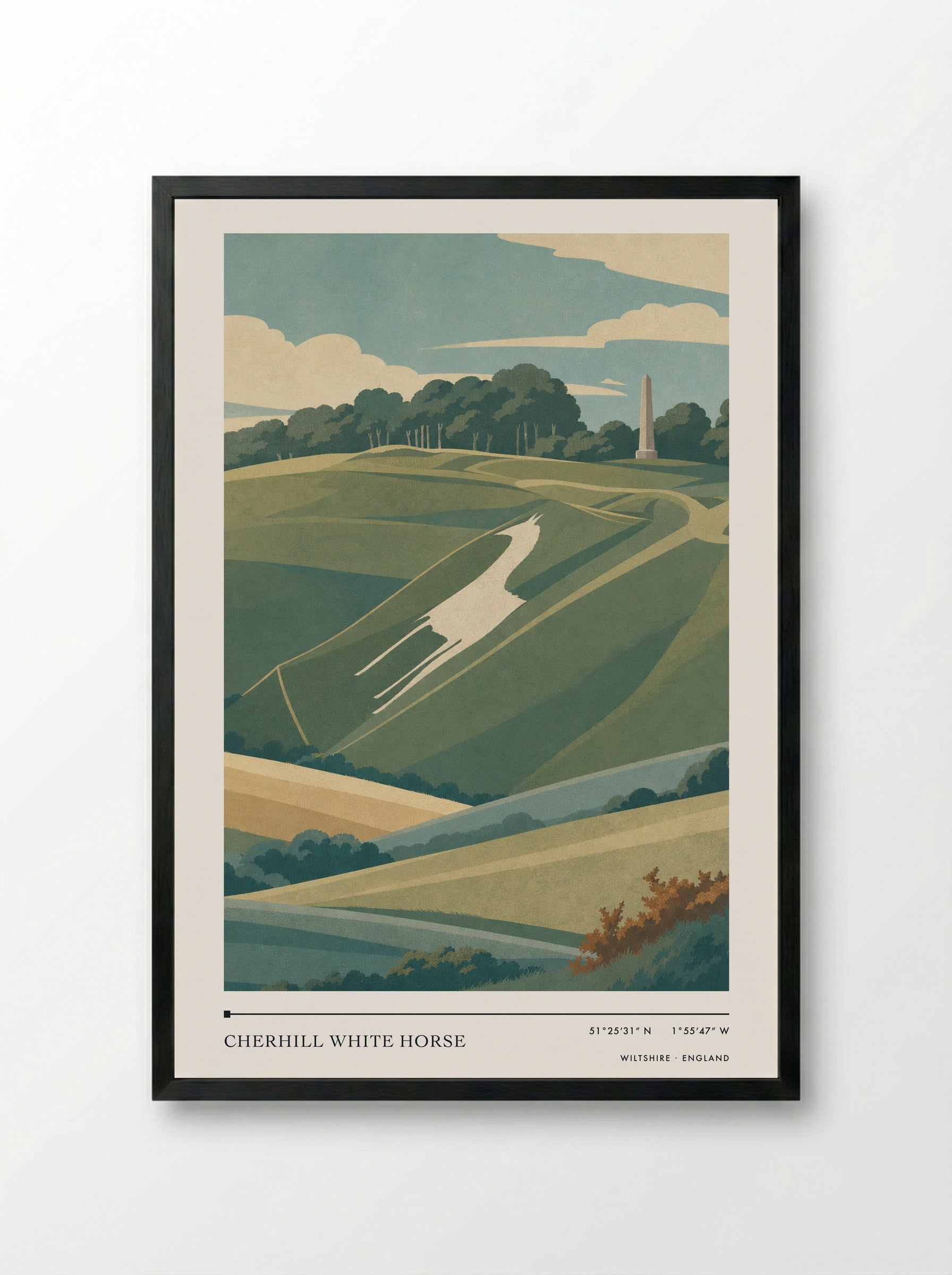 Cherhill White Horse Wiltshire England Travel Poster - Framed Print Black