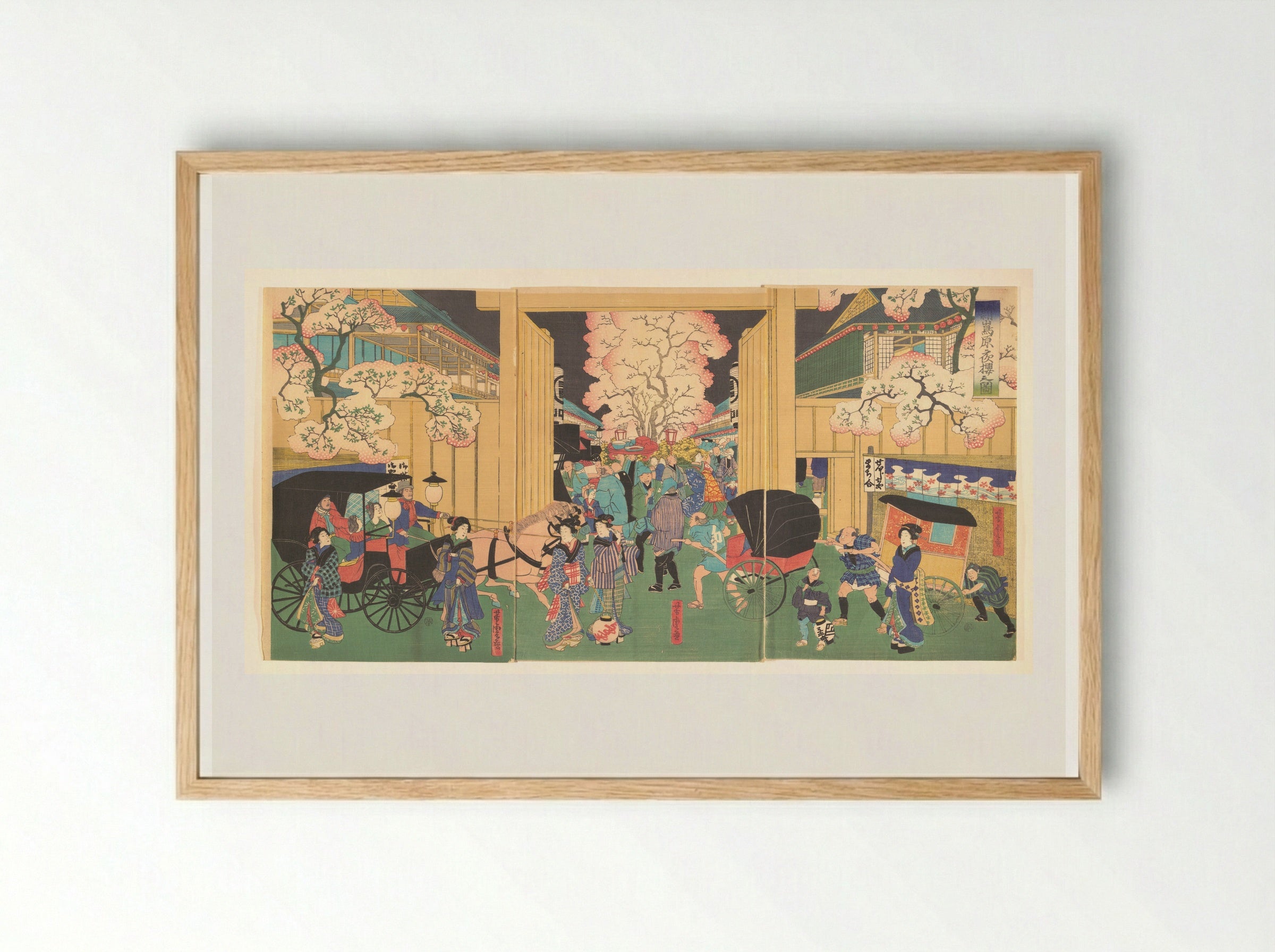 Cherries at Night at New Shimabara - Utagawa Yoshitora - Framed Print Wood