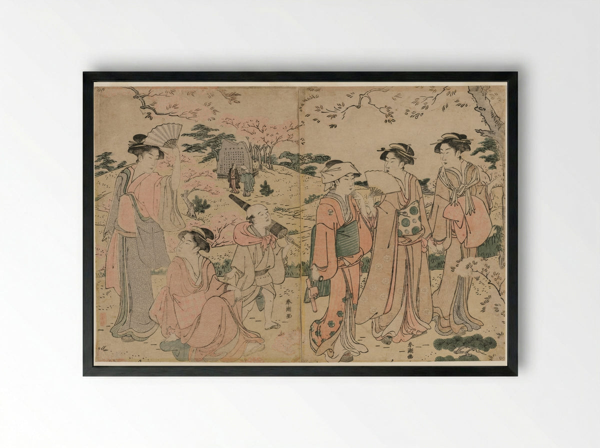 Cherry Blossoms in Spring - Katsukawa Shunchô - Framed Print Black