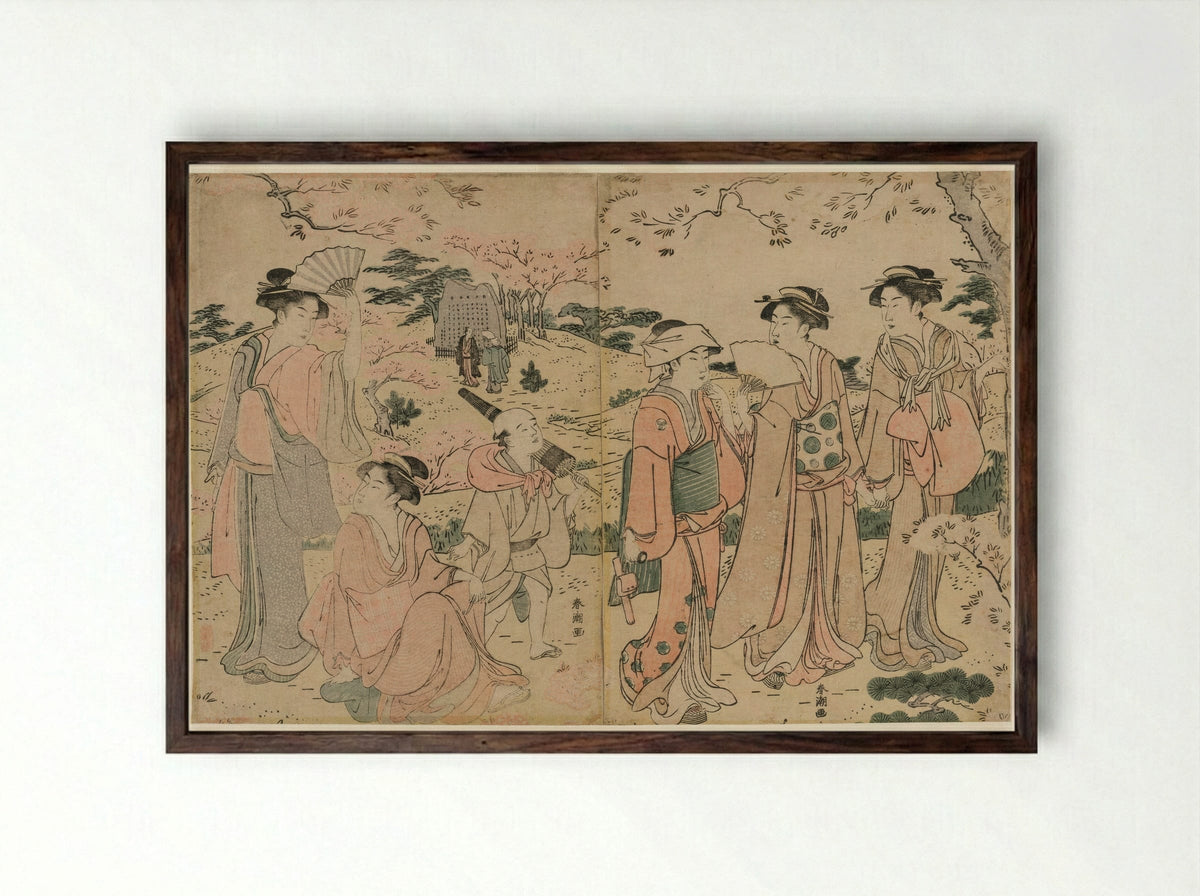 Cherry Blossoms in Spring - Katsukawa Shunchô - Framed Print Dark Wood