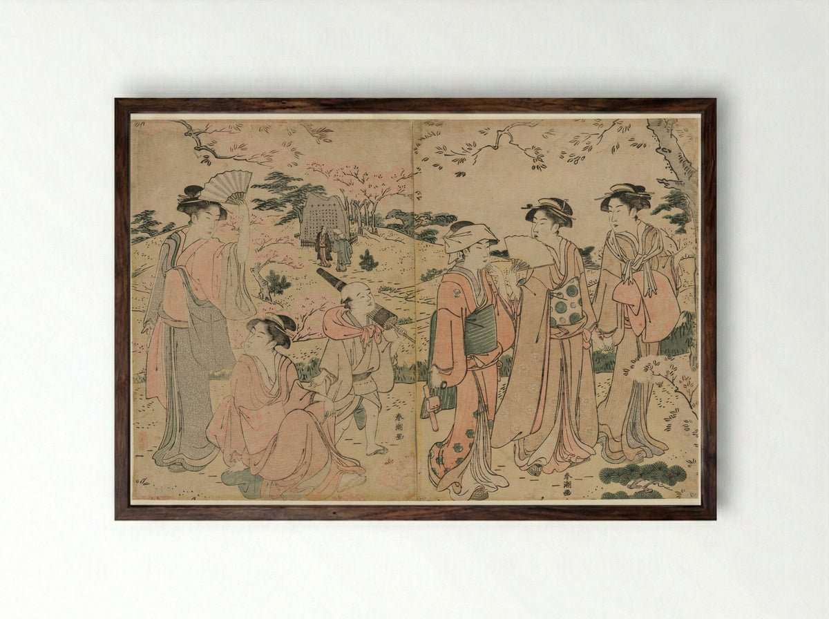 Cherry Blossoms in Spring - Katsukawa Shunchô - Framed Print Dark Wood