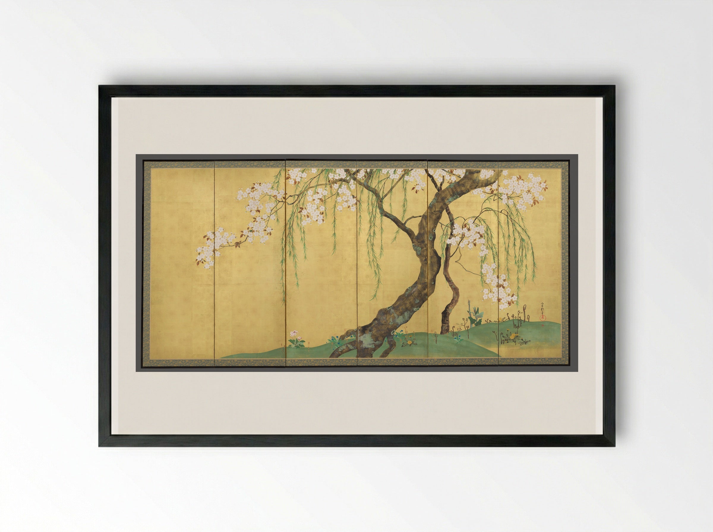 Cherry and Maple Trees - Sakai Hōitsu - Framed Print Black