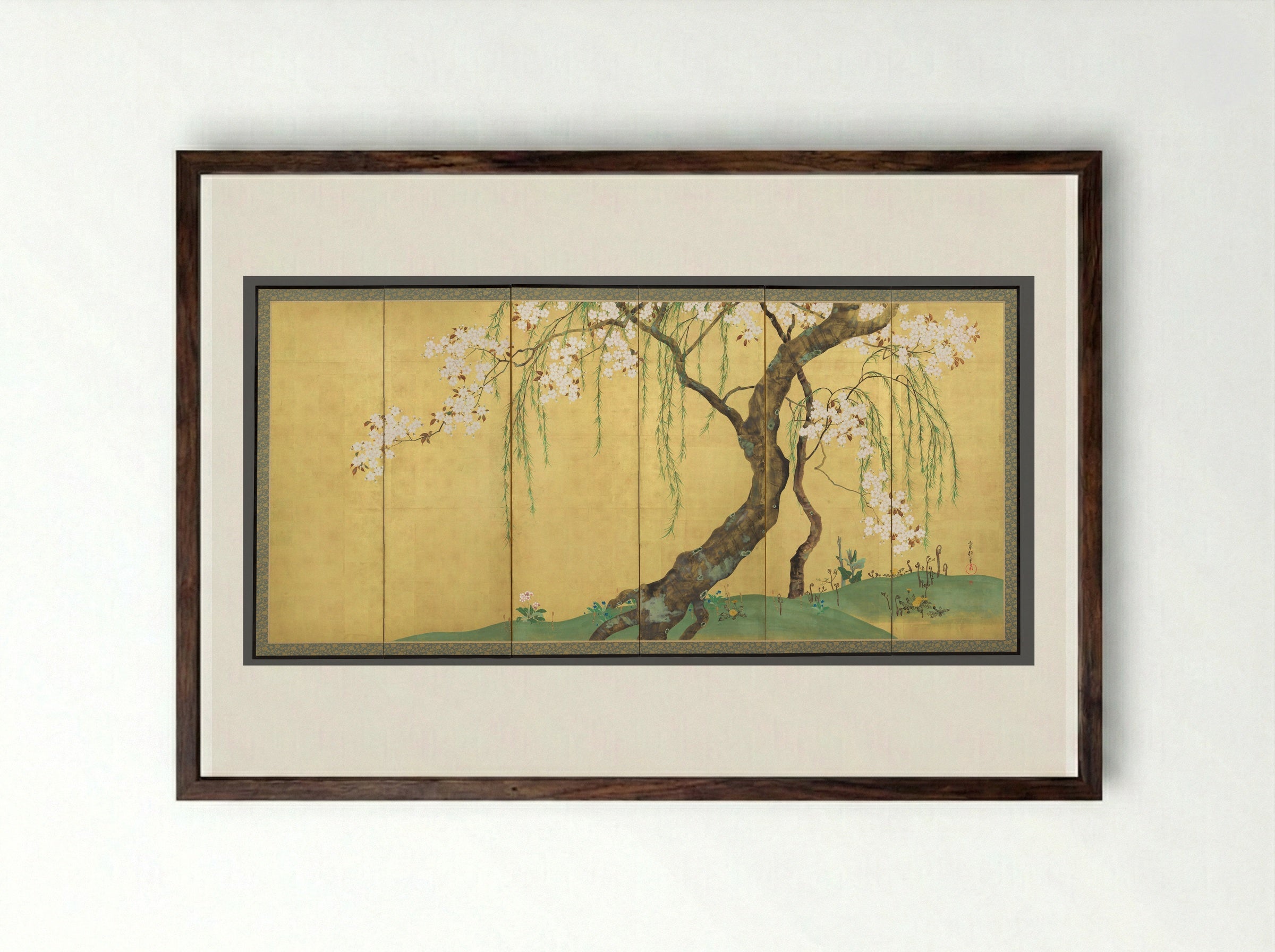 Cherry and Maple Trees - Sakai Hōitsu - Framed Print Dark Wood