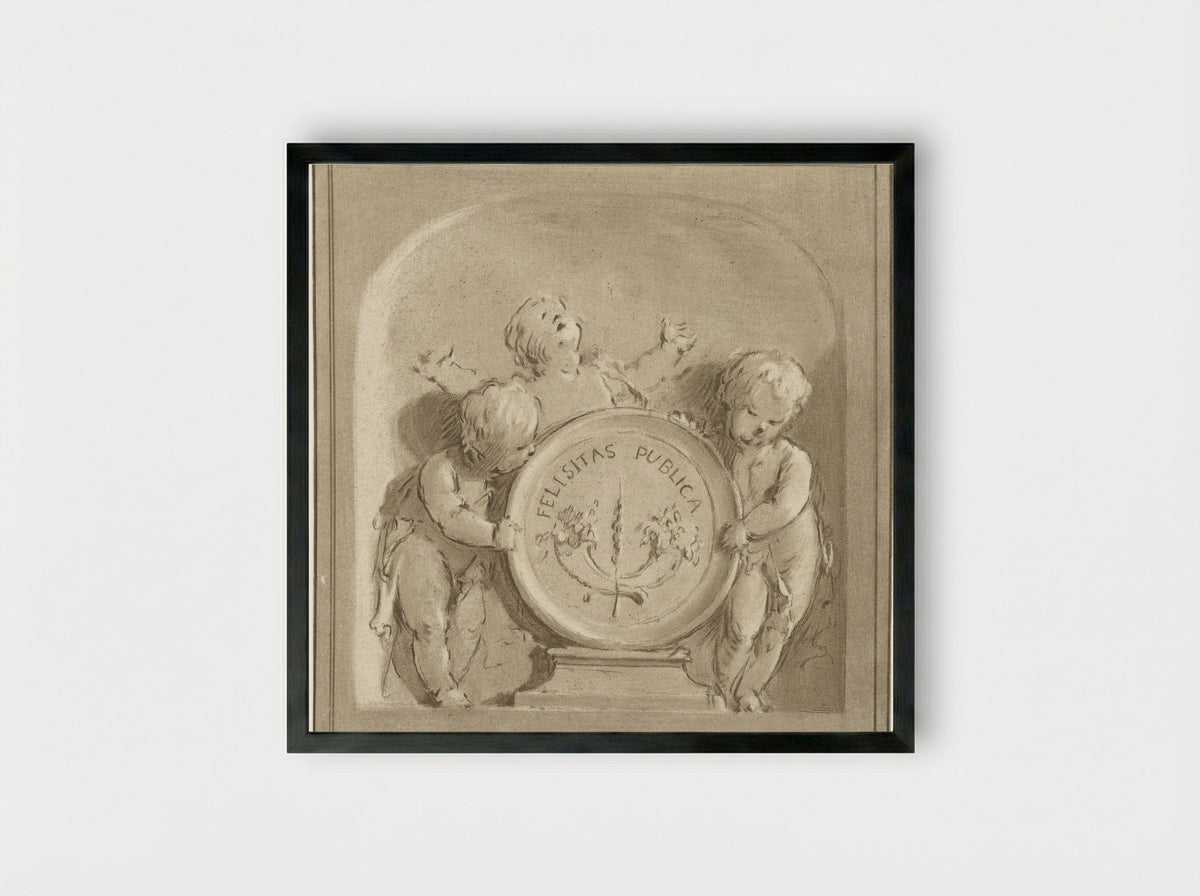 Cherubijnen met een wapenschild - Jurriaan Cootwijck - Framed Print Black