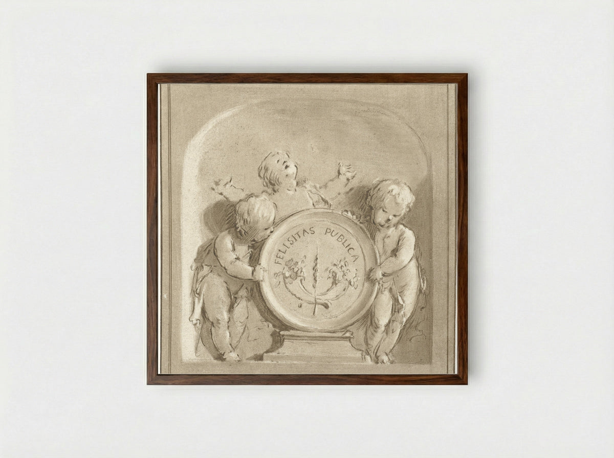 Cherubijnen met een wapenschild - Jurriaan Cootwijck - Framed Print Dark Wood
