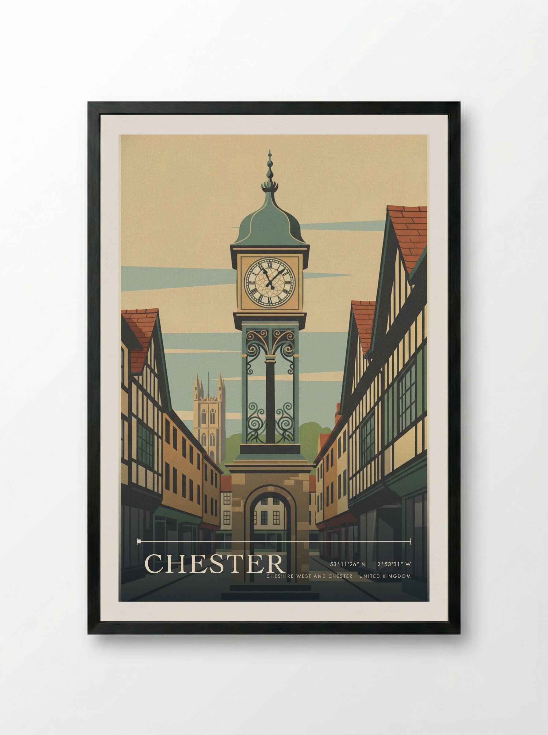 Chester Cheshire West and Chester United Kingdom Travel Poster - Framed Print Black