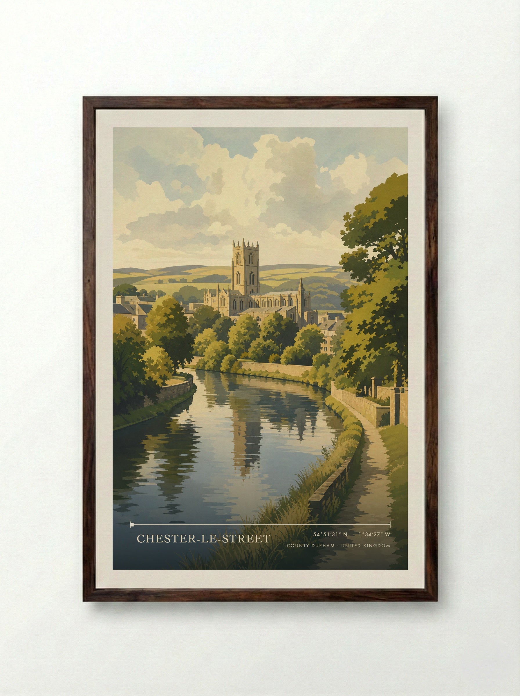 Chester-le-Street County Durham United Kingdom Travel Poster - Framed Print Dark Wood