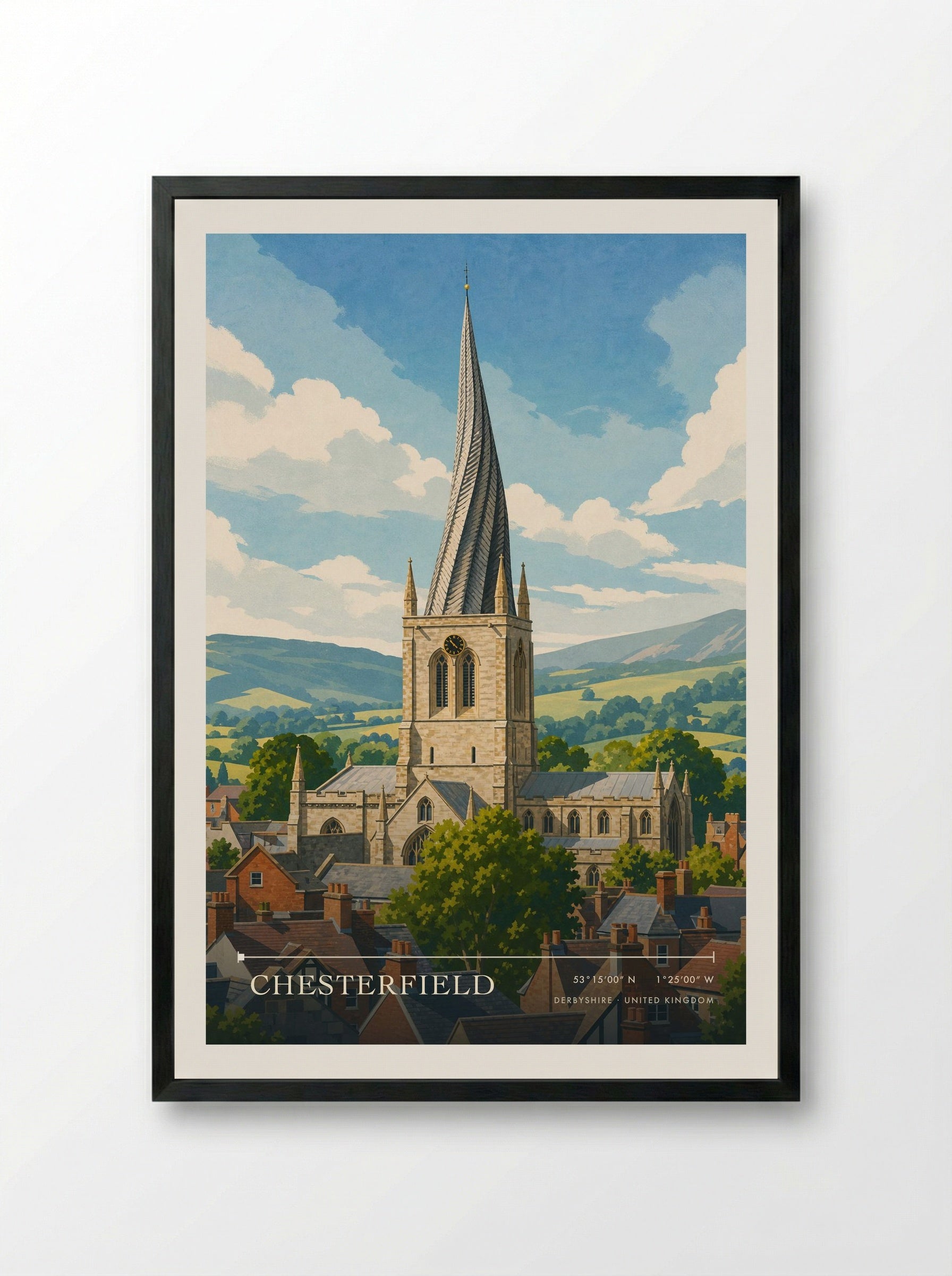 Chesterfield Derbyshire United Kingdom Travel Poster - Framed Print Black