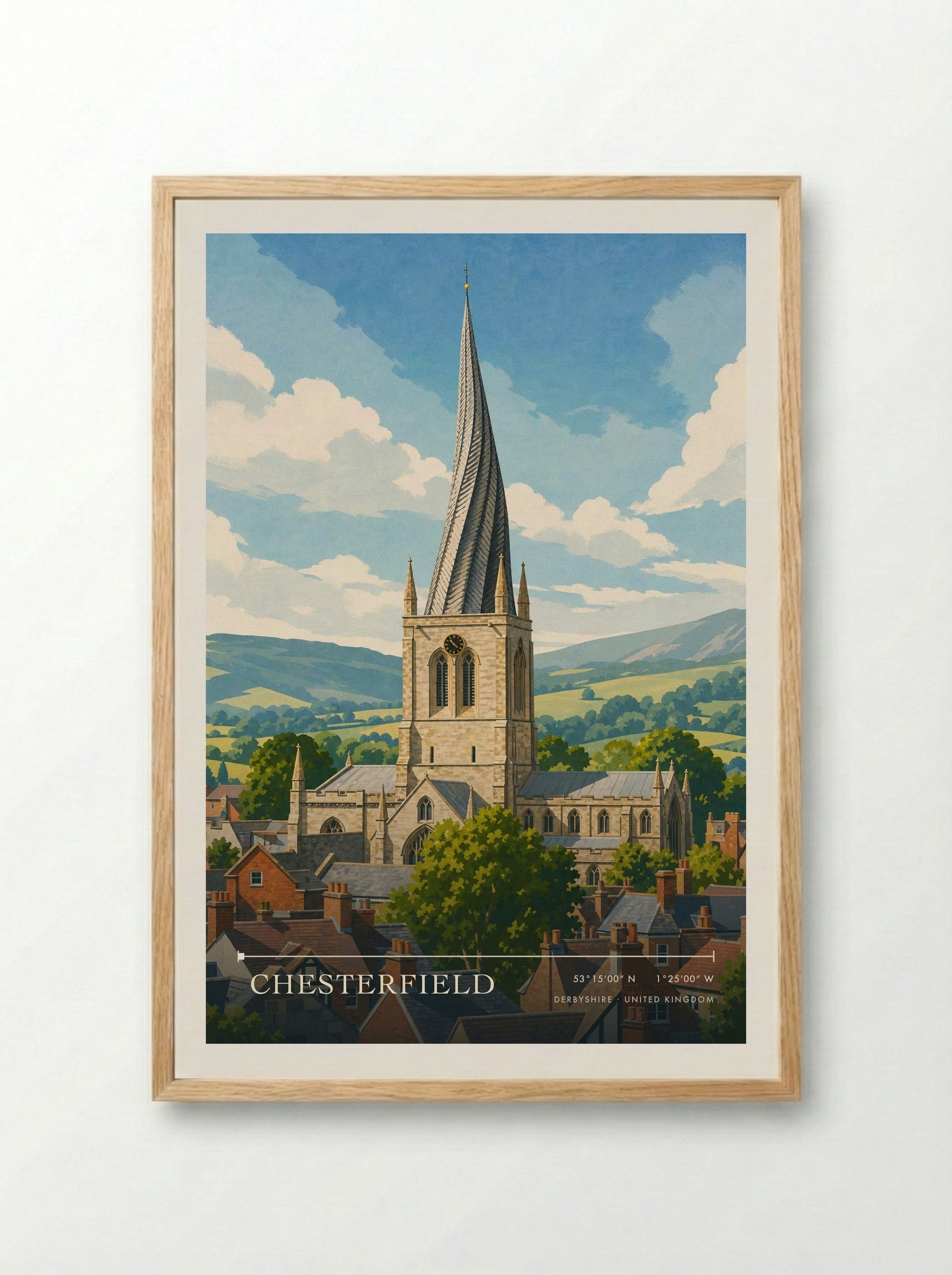 Chesterfield Derbyshire United Kingdom Travel Poster - Framed Print Wood
