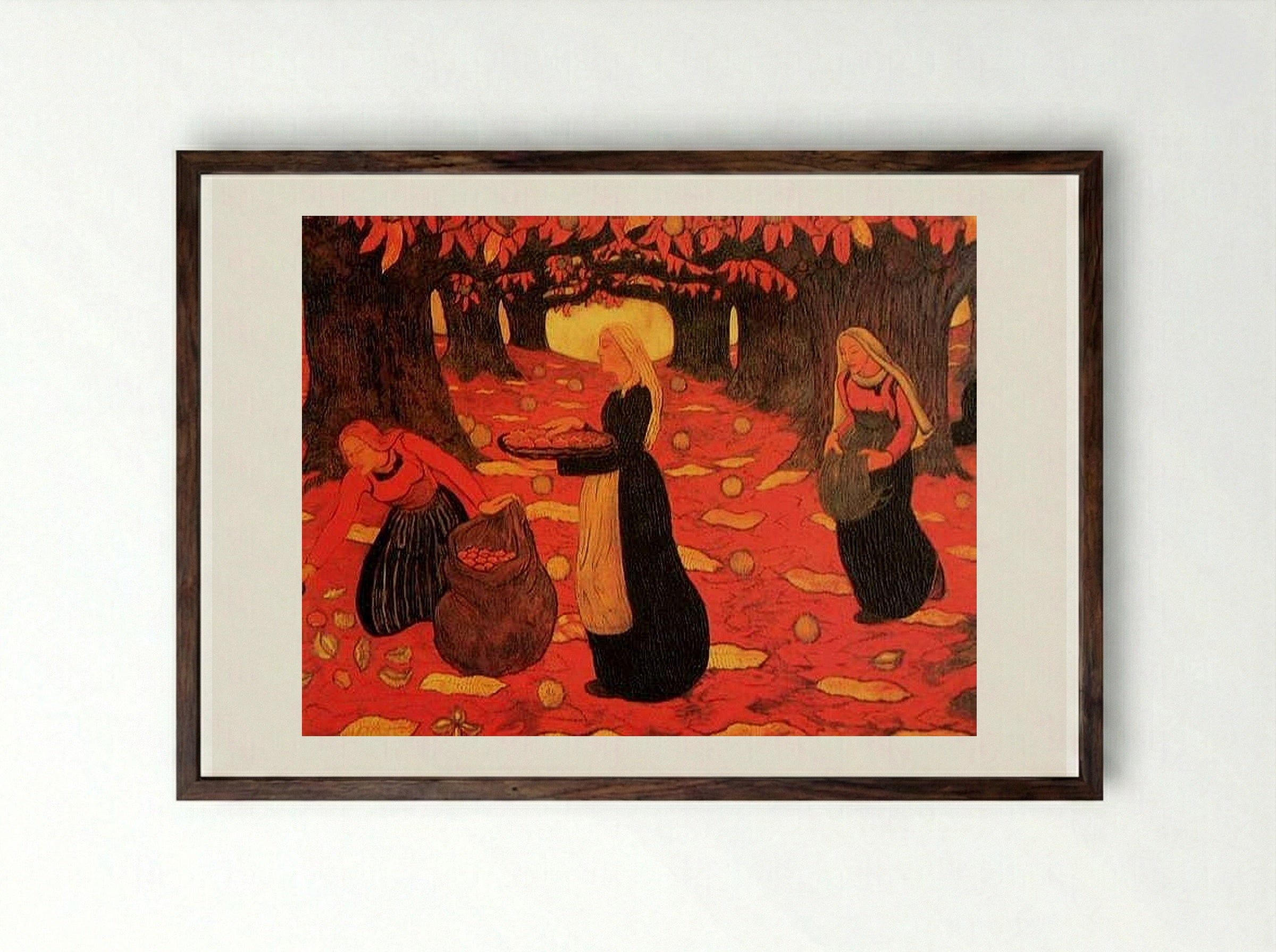 Chestnut Gatherers - Georges Lacombe - Framed Print Dark Wood