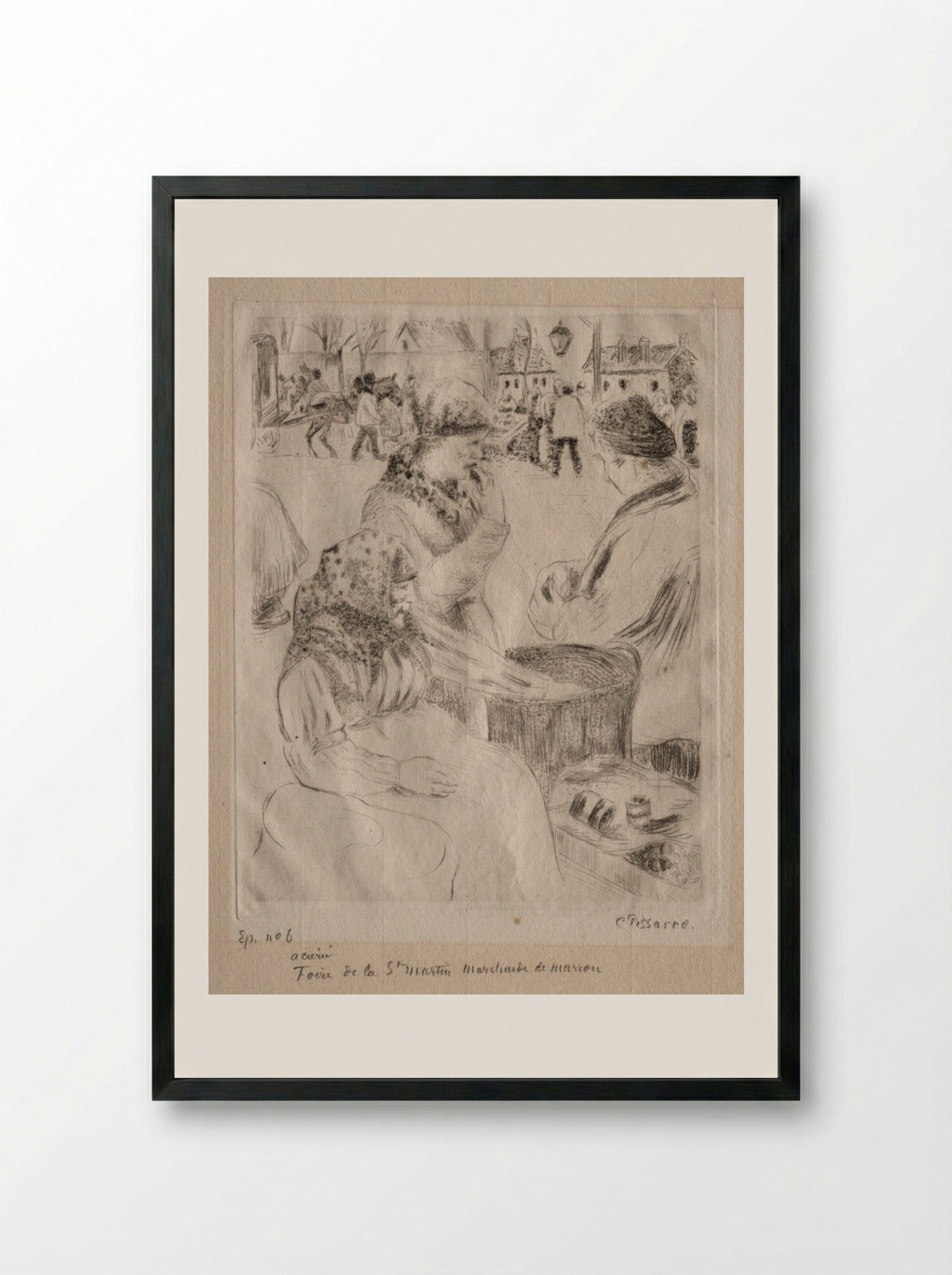 Chestnut Vendor, St. Martin's Day Fair (Pontoise) - Camille Pissarro - Framed Print Black