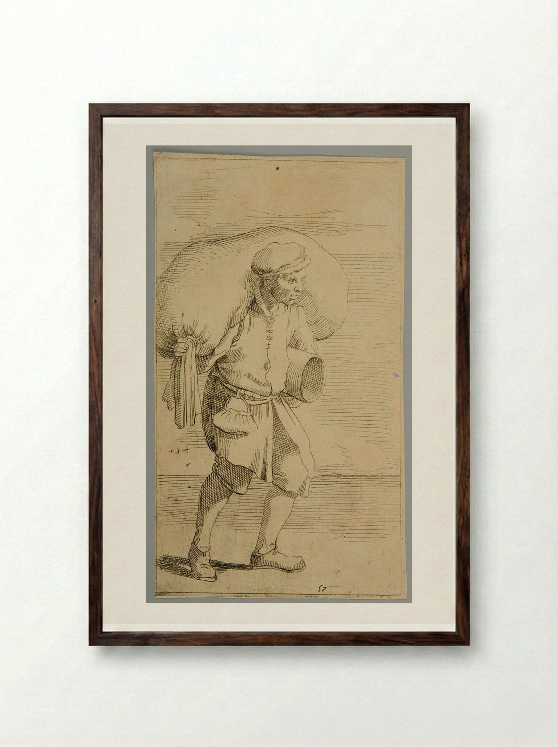 Chestnuts for sale!, plate 57 - Simon Guillain - Framed Print Dark Wood