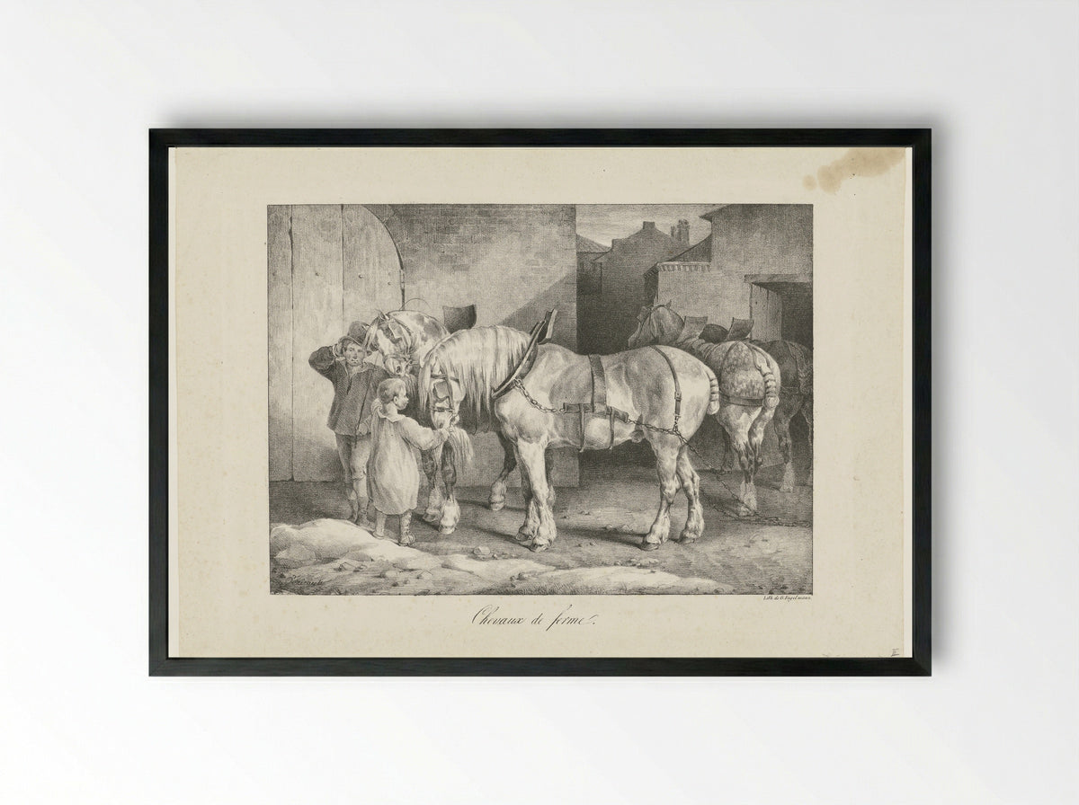 Chevaux de ferme - Théodore Géricault - Framed Print Black
