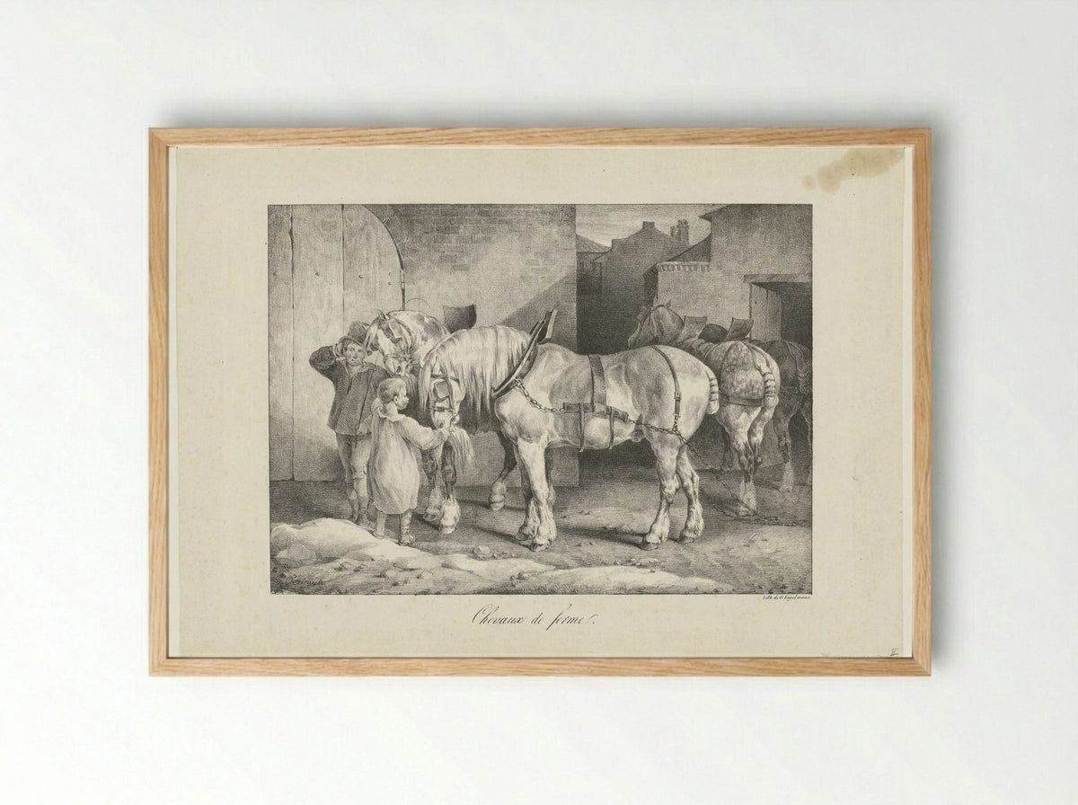 Chevaux de ferme - Théodore Géricault - Framed Print Wood
