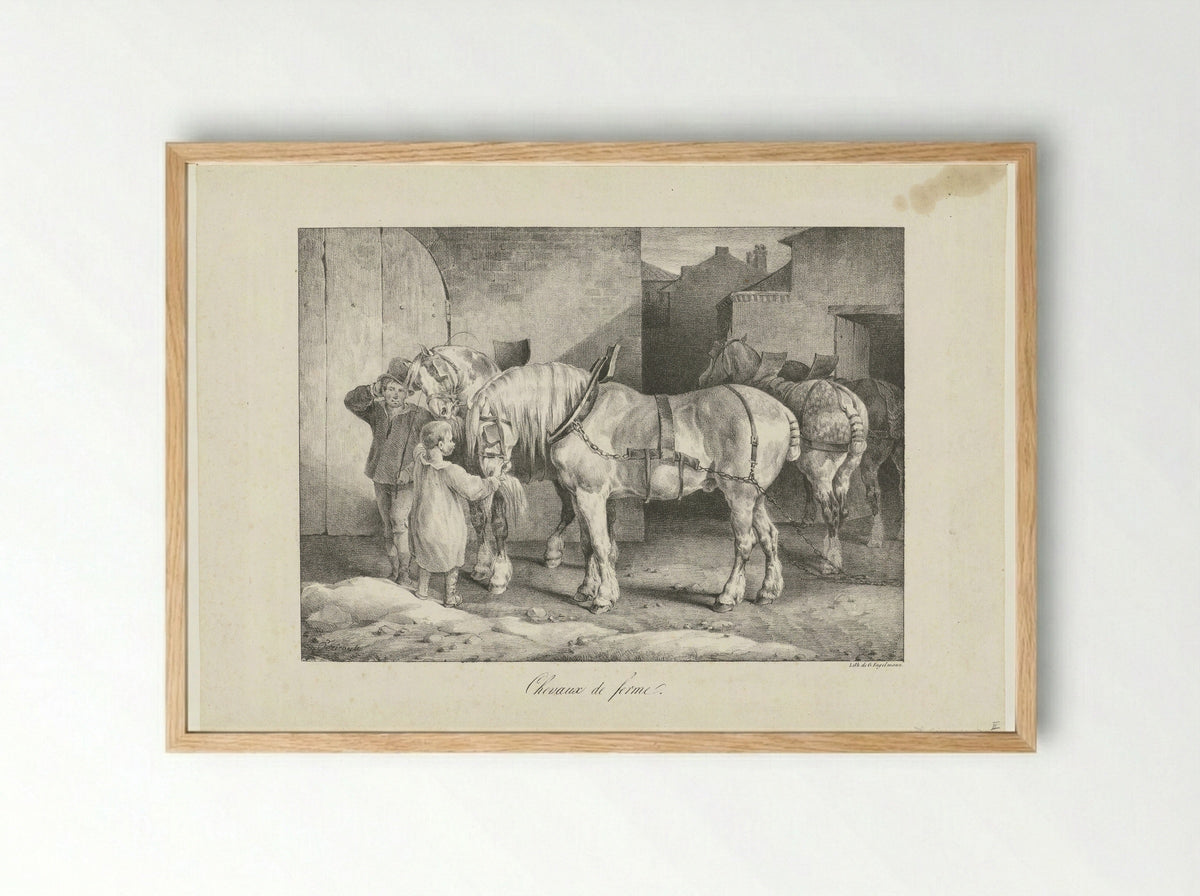 Chevaux de ferme - Théodore Géricault - Framed Print Wood