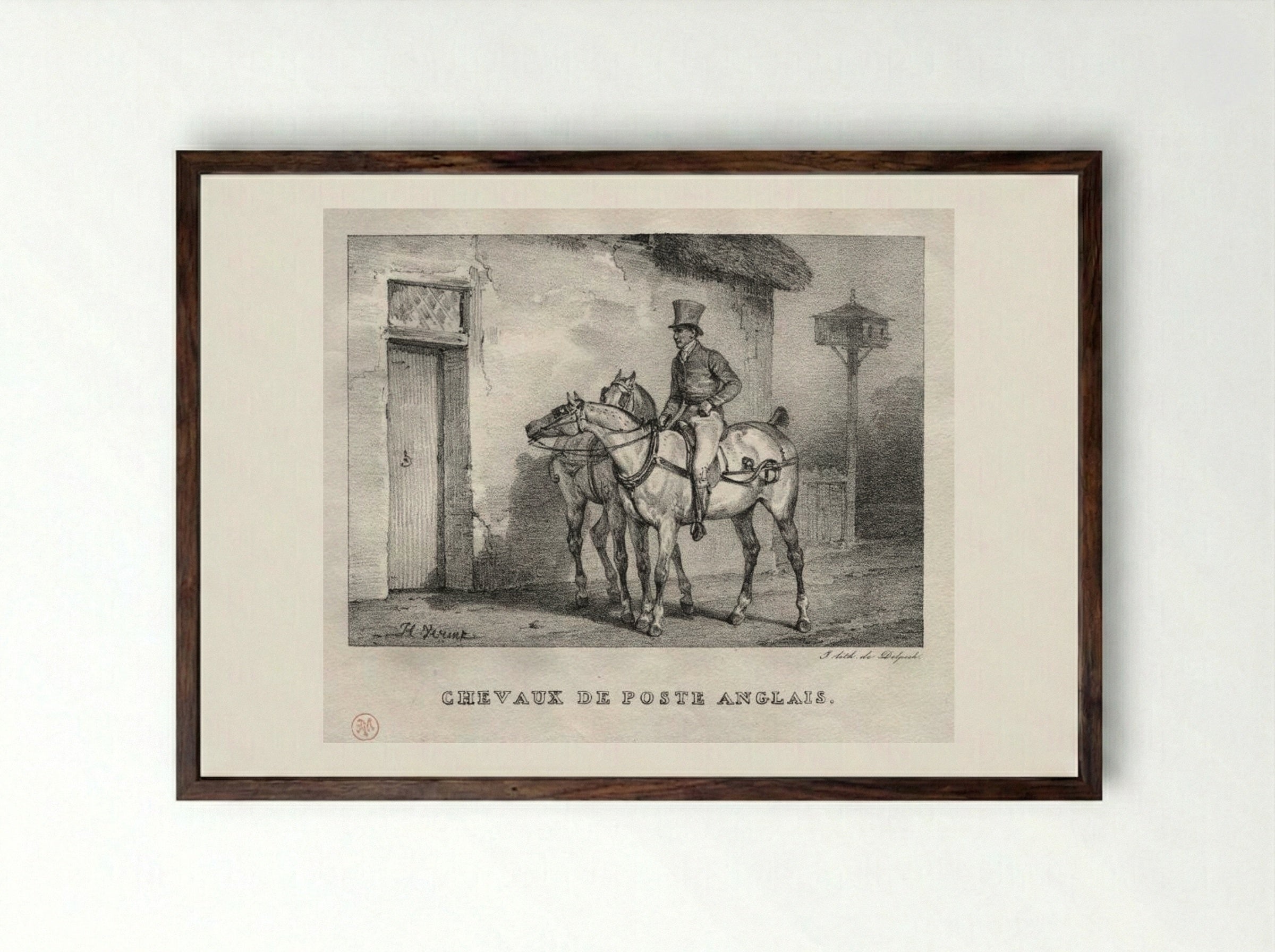 Chevaux de poste anglais - Horace Vernet - Framed Print Dark Wood