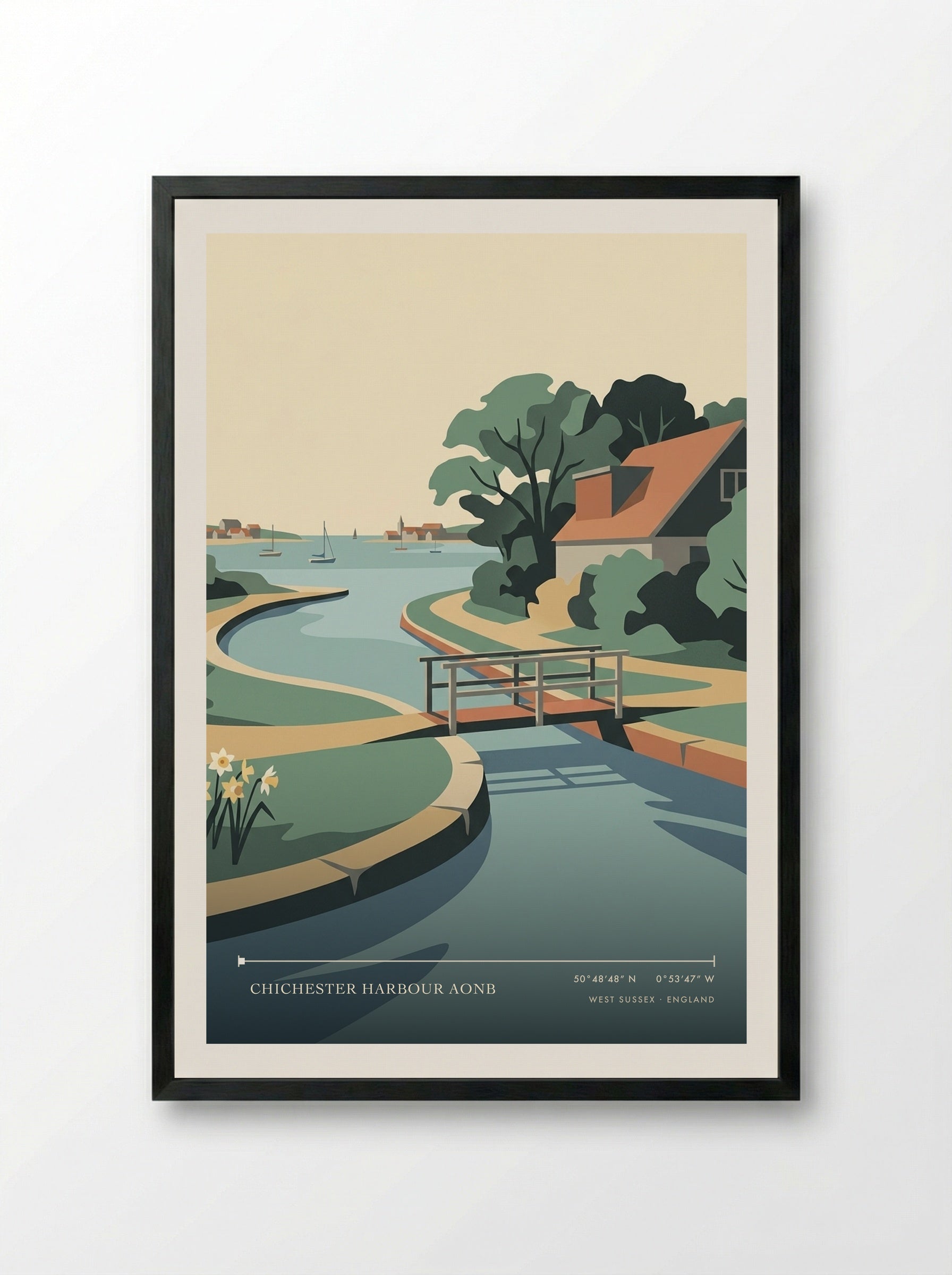 Chichester Harbour AONB West Sussex England Travel Poster - Framed Print Black