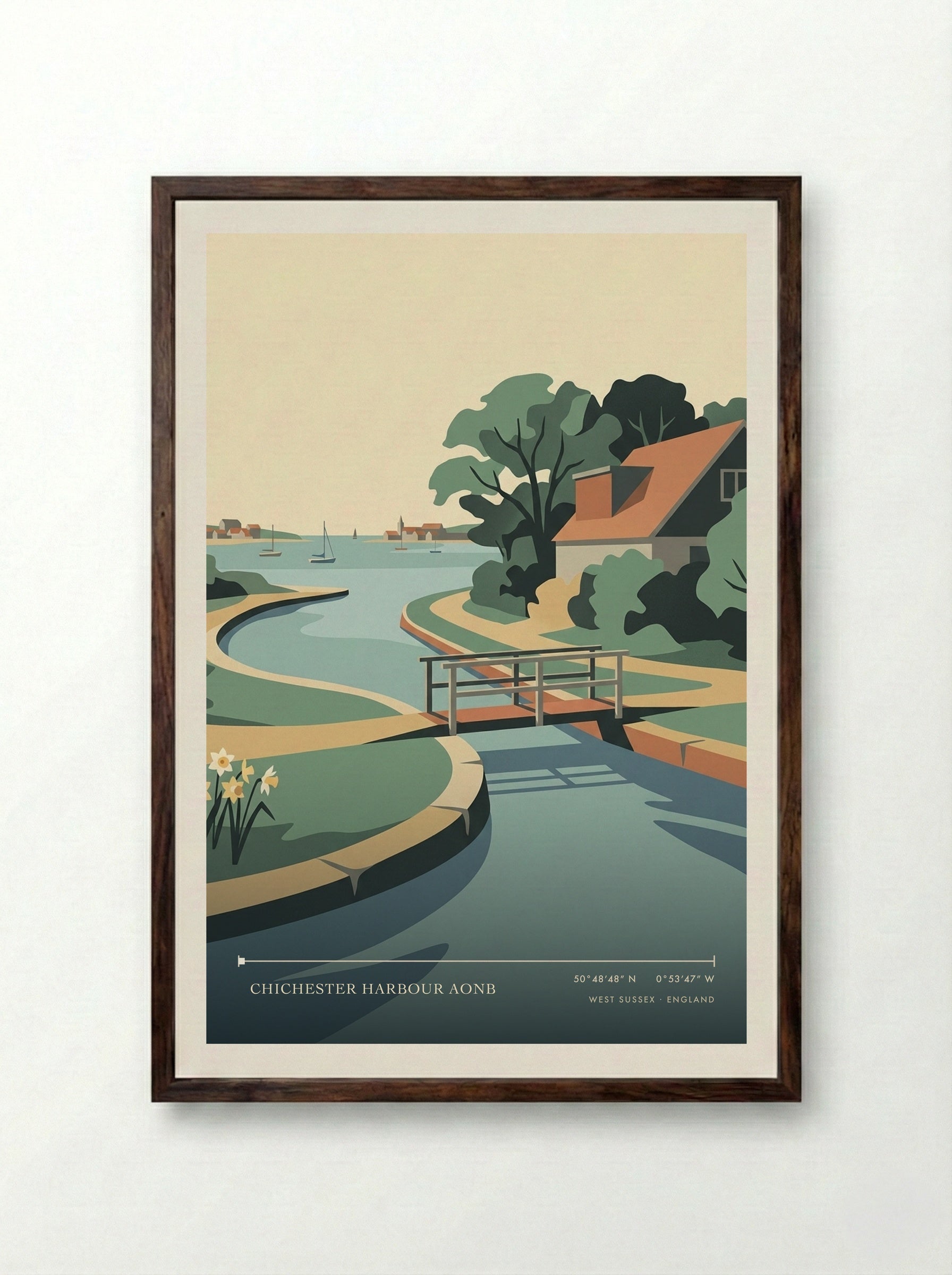 Chichester Harbour AONB West Sussex England Travel Poster - Framed Print Dark Wood