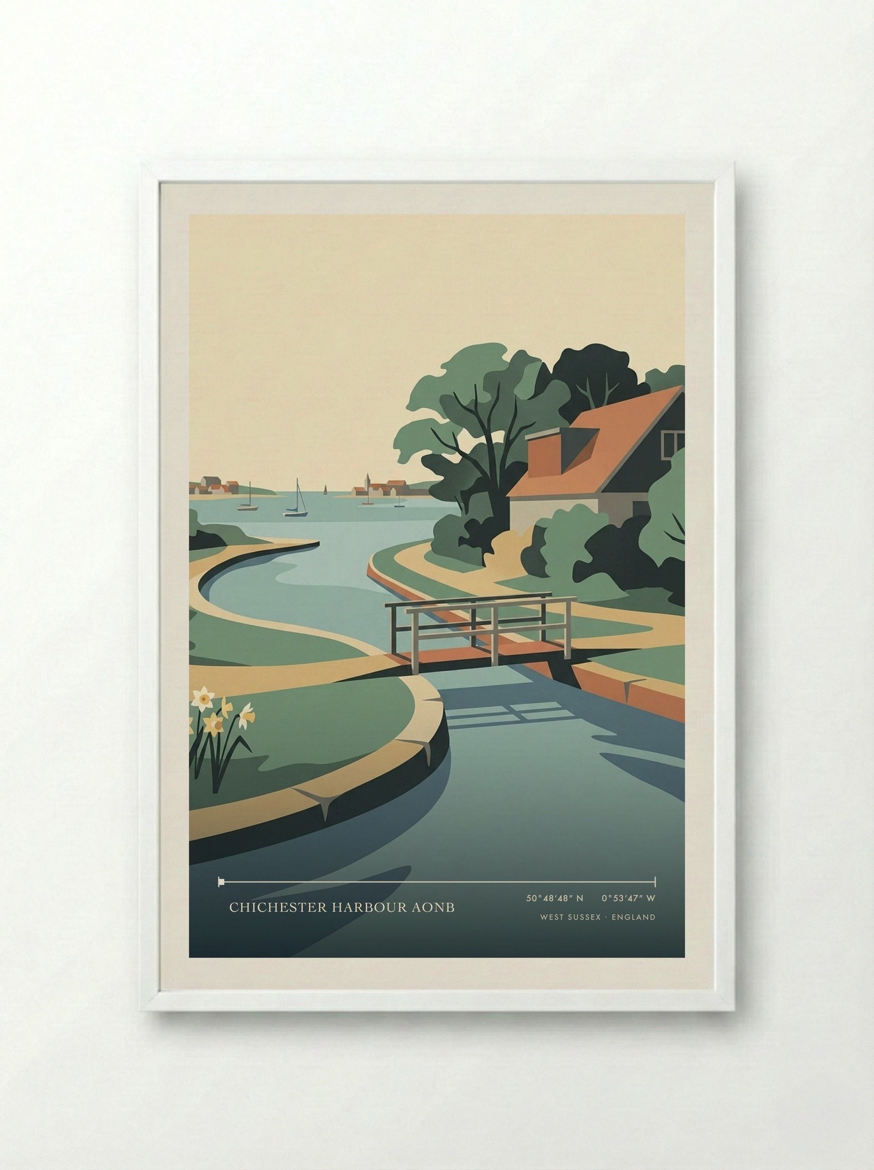 Chichester Harbour AONB West Sussex England Travel Poster - Framed Print White