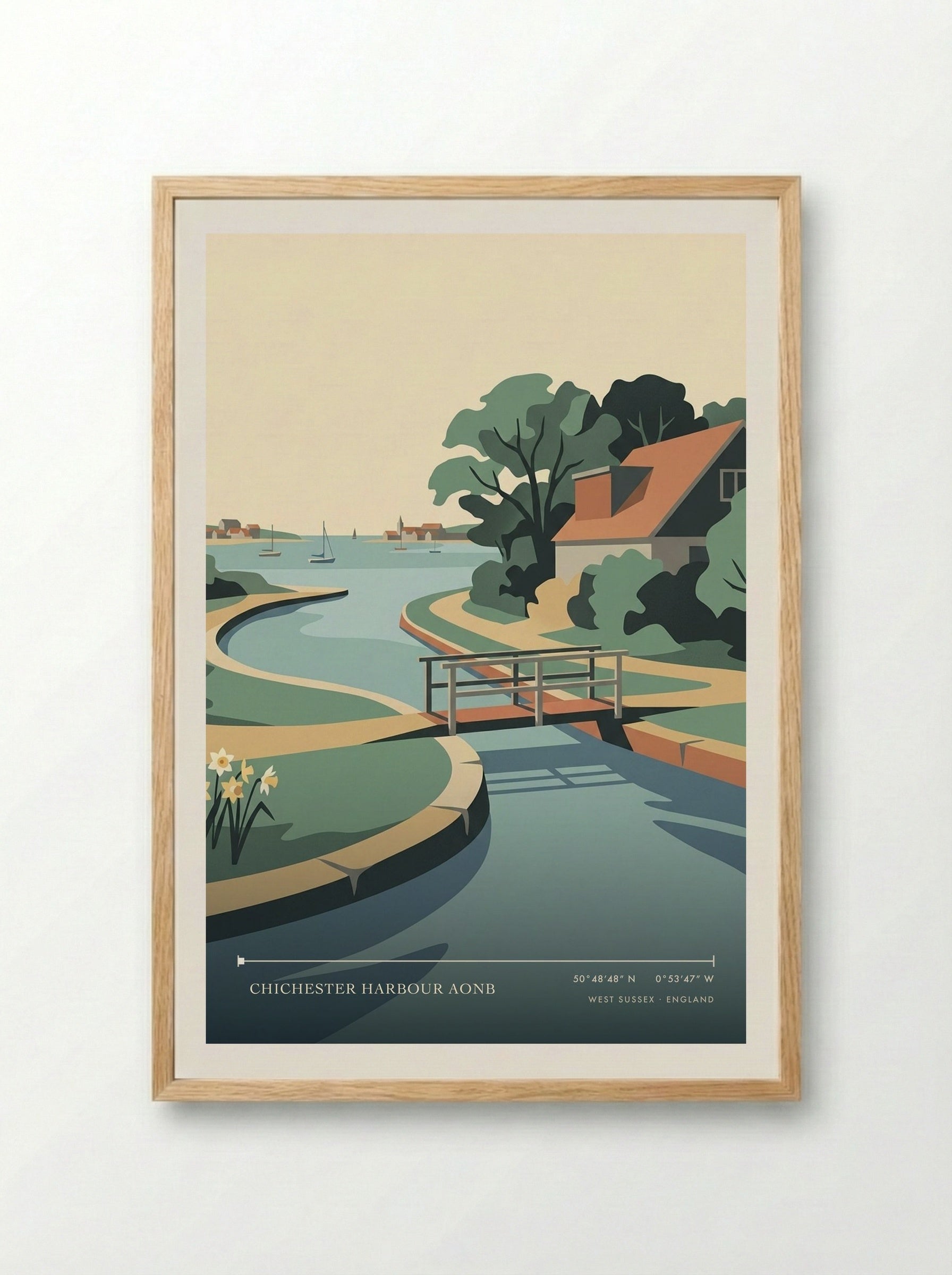 Chichester Harbour AONB West Sussex England Travel Poster - Framed Print Wood